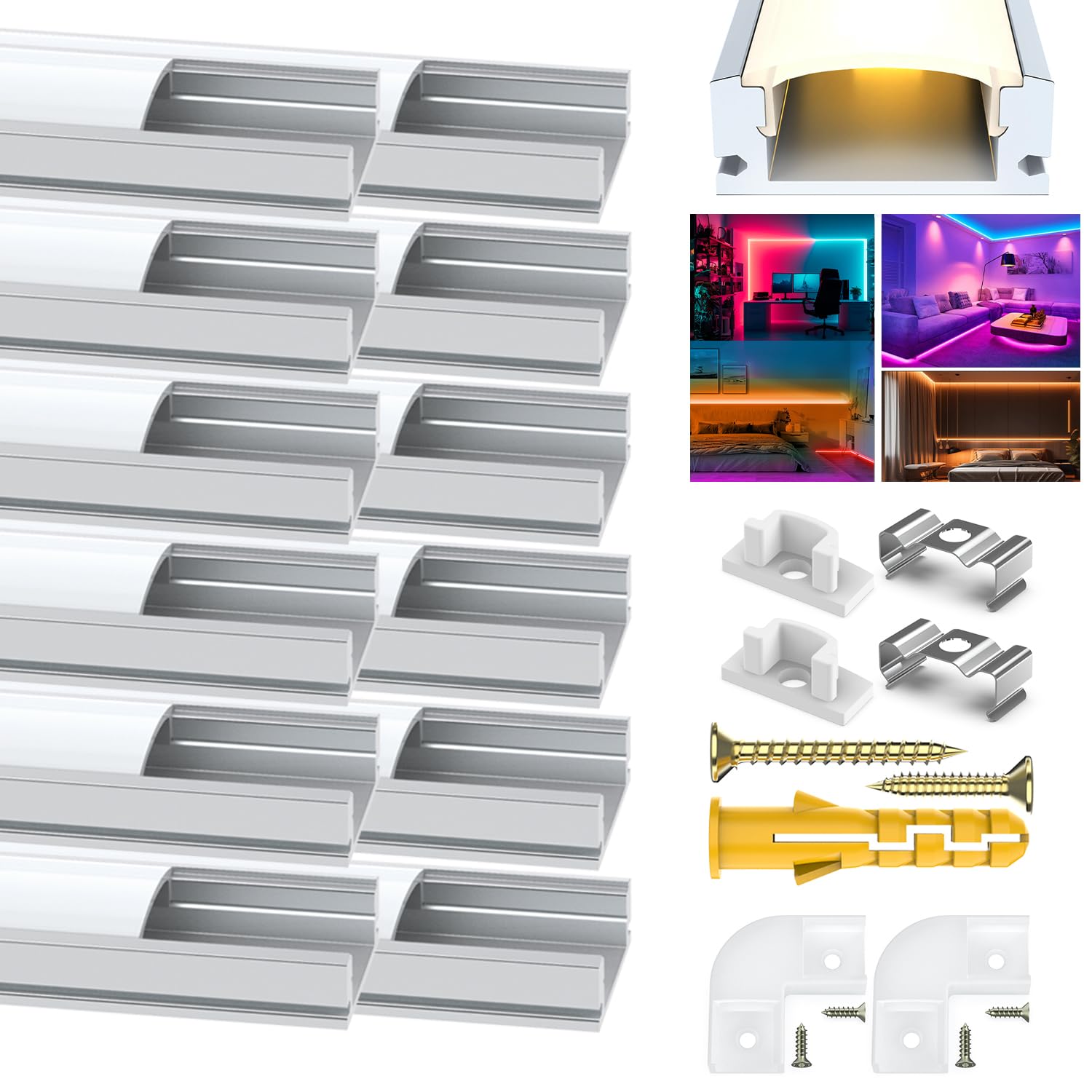 Angdarun Profilo a LED a U in Alluminio (12 Pezzi)