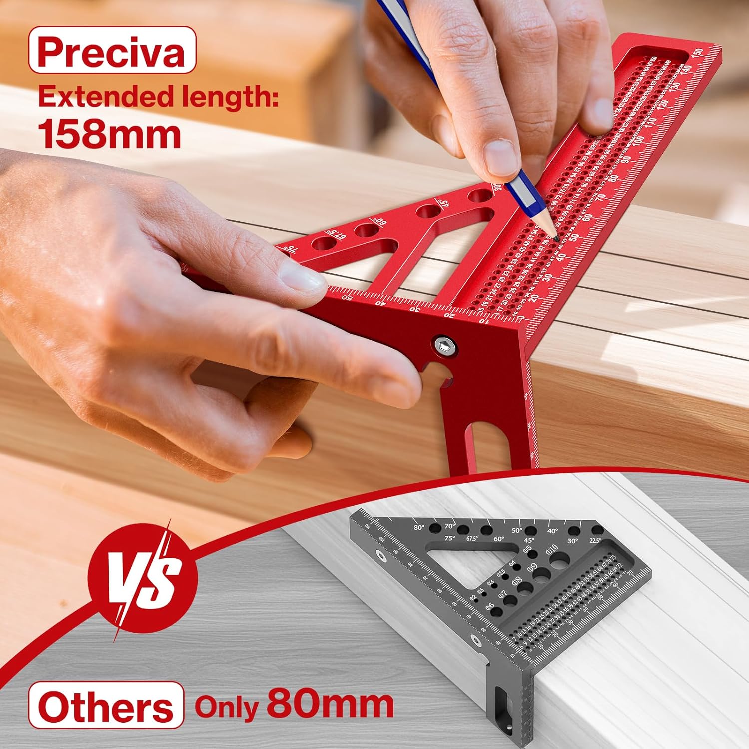 3D Squadra da Falegname con Matita e Blocco Fisso - immagine 2