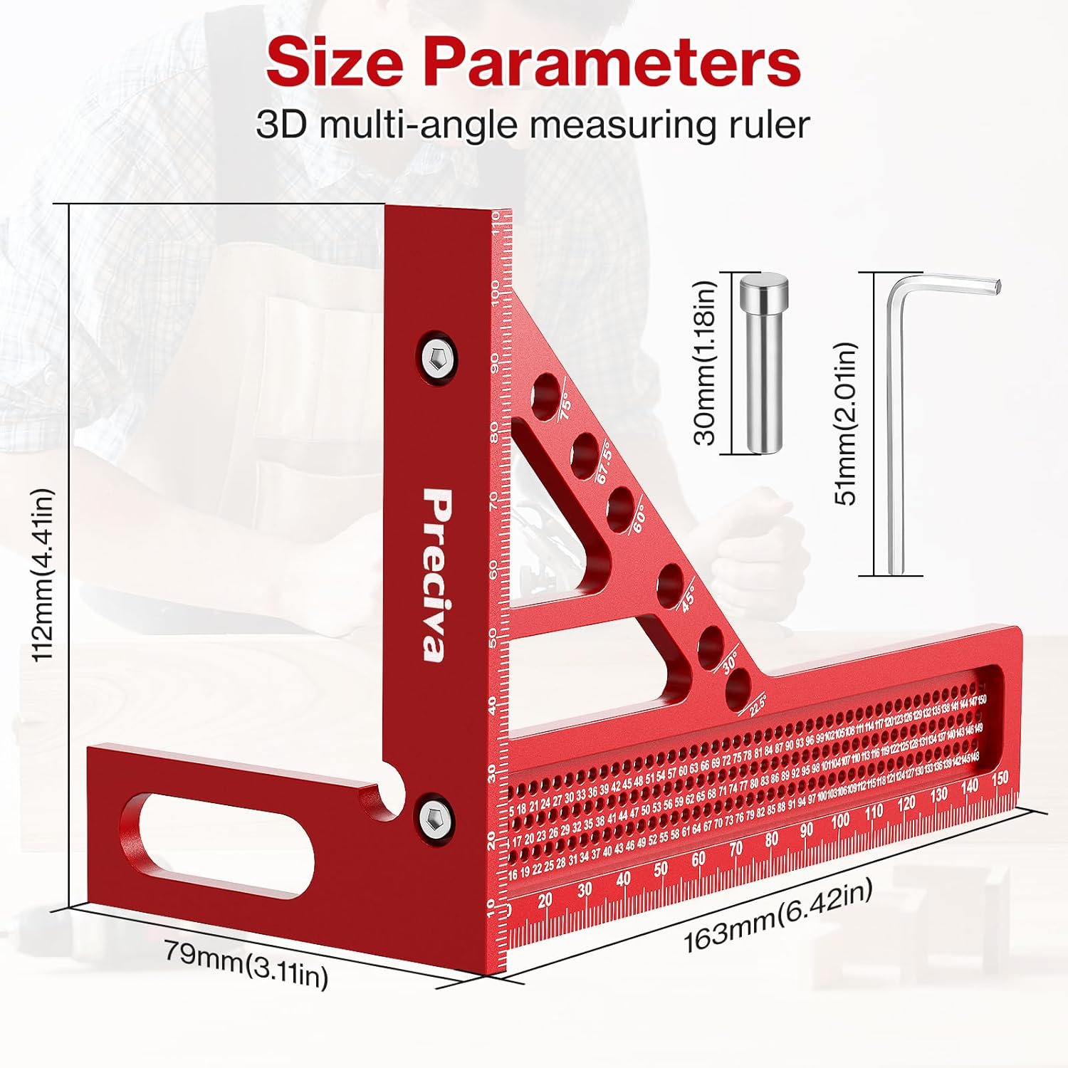 3D Squadra da Falegname con Matita e Blocco Fisso - immagine 3
