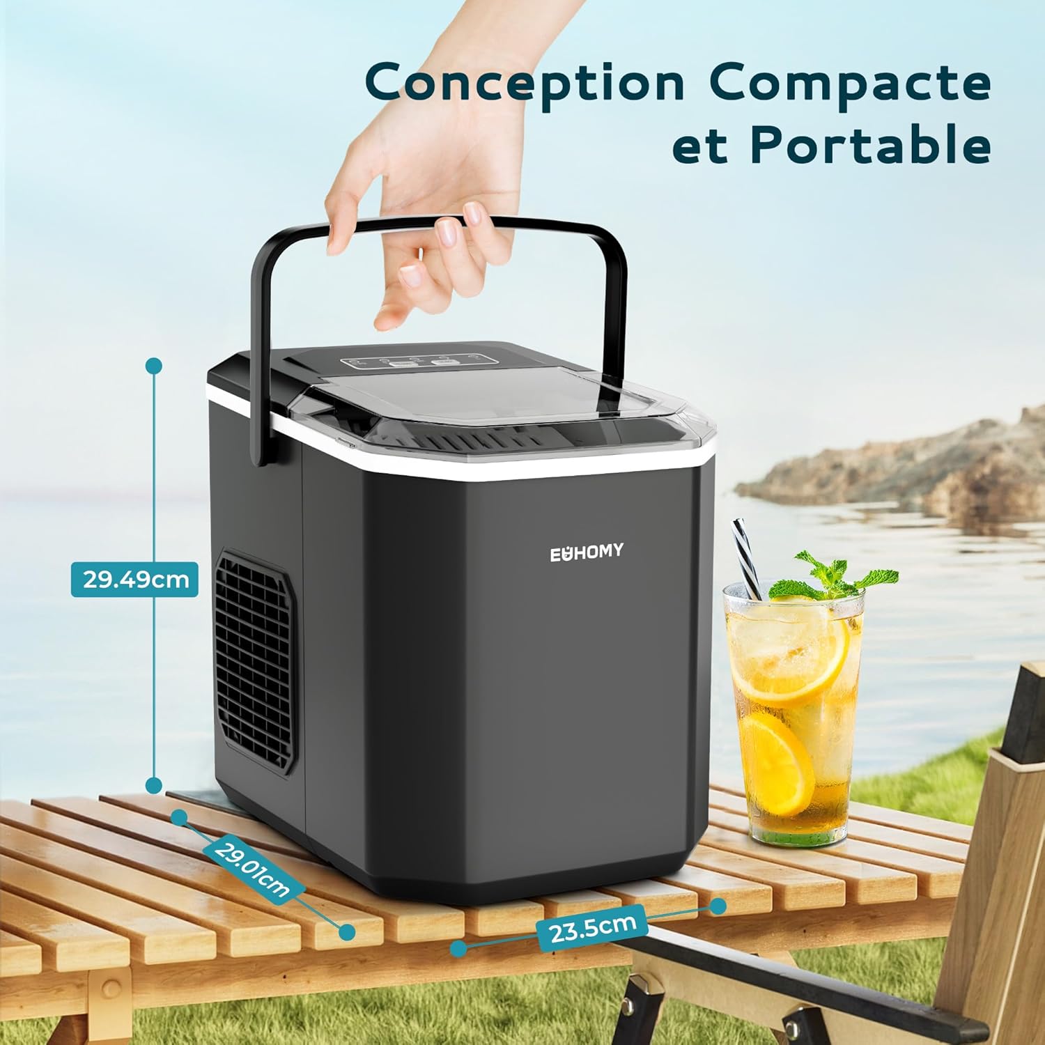 Macchina Ghiaccio 12kg/giorno, 2 Formati, Nero - immagine 4