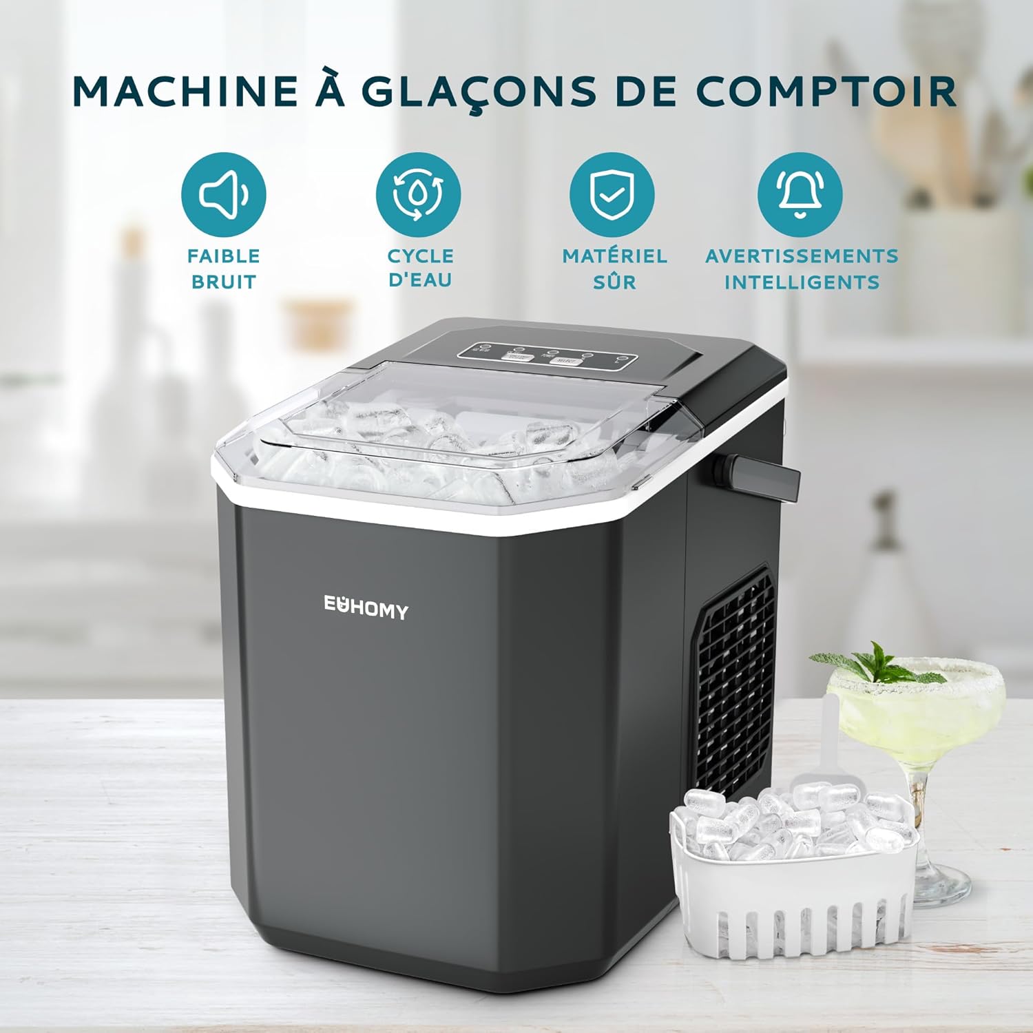 Macchina Ghiaccio 12kg/giorno, 2 Formati, Nero - immagine 5