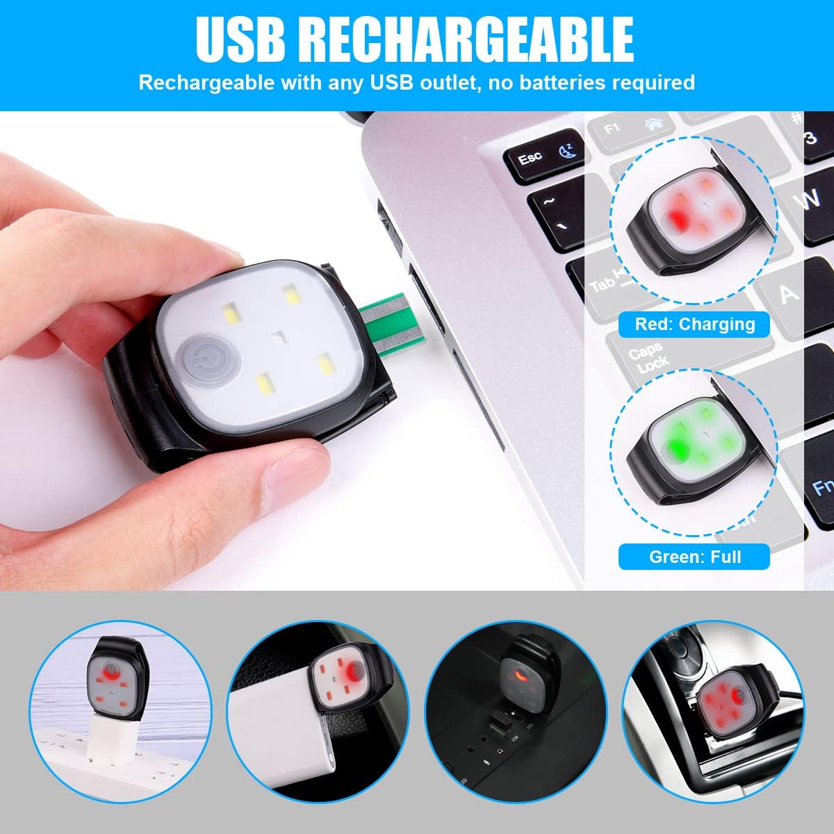 URAQT Lampada Frontale a LED Ricaricabile USB - immagine 3