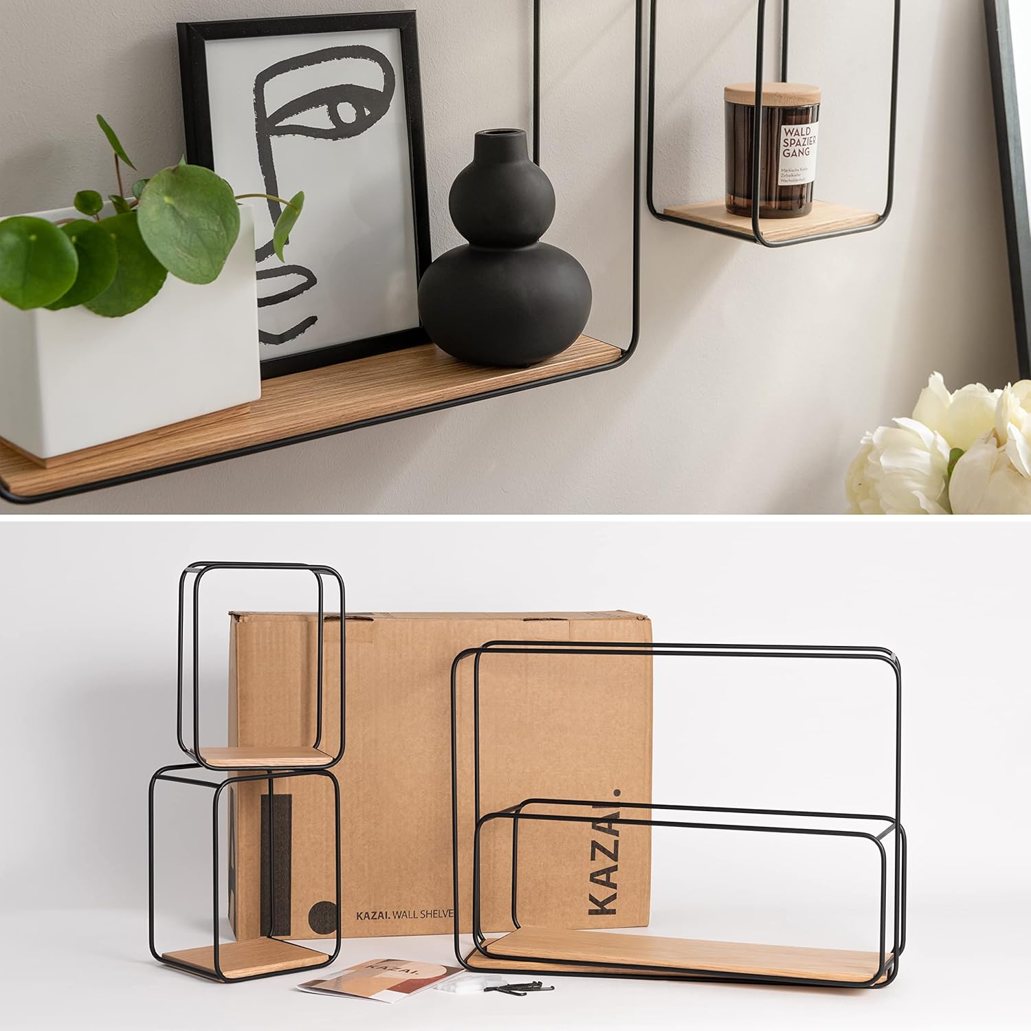 Kazai. Mensole da Muro Design -Jona- a 4 Parti, Quercia - immagine 6