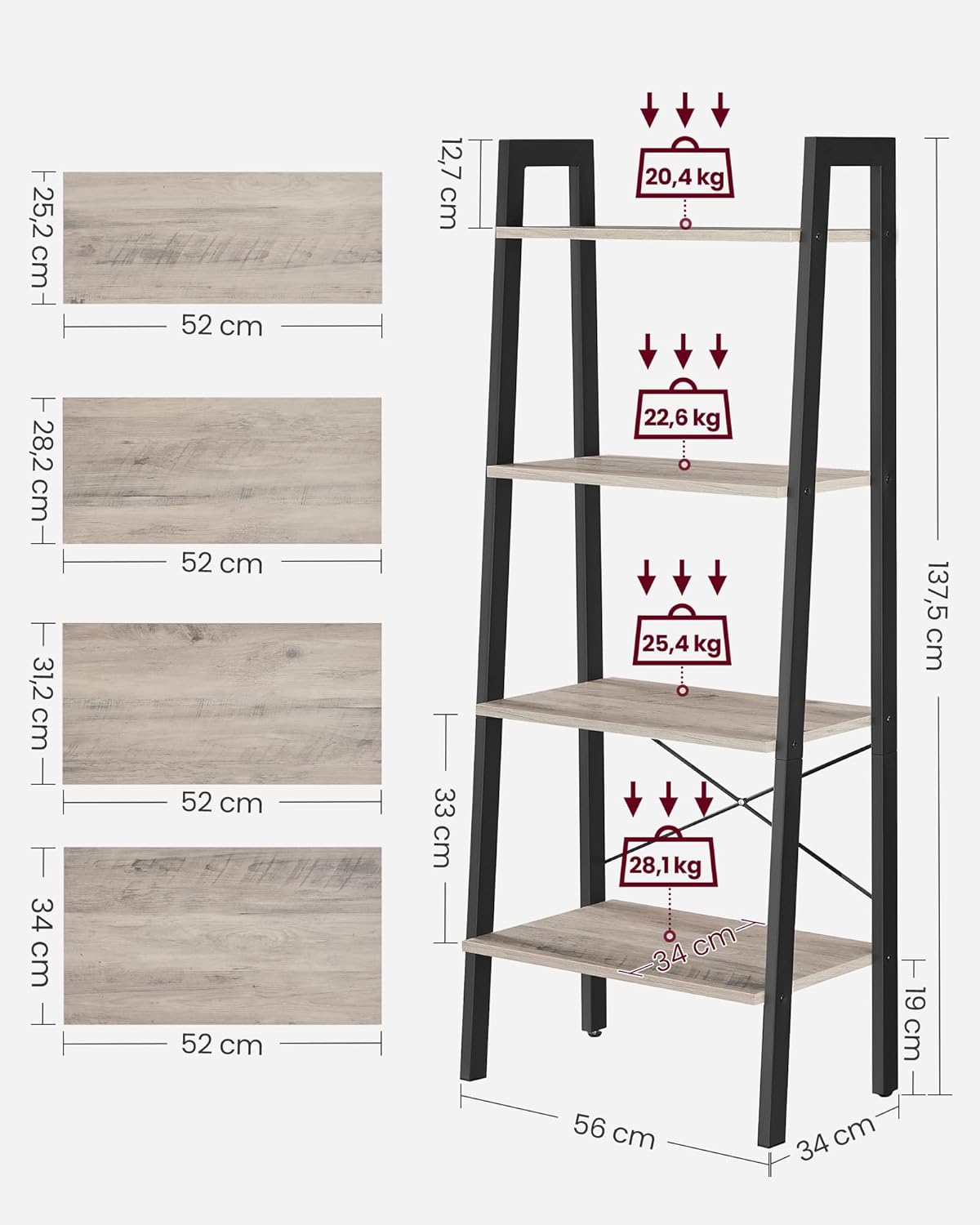 Vasagle Scaffale a scala a 4 livelli, greige e nero - immagine 3