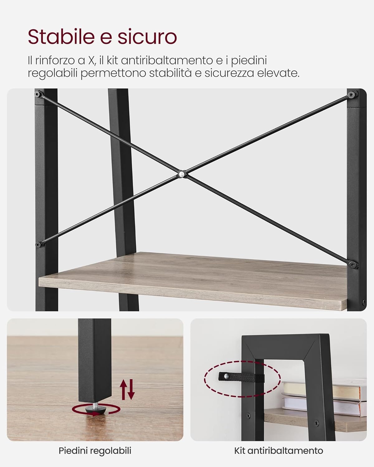 Vasagle Scaffale a scala a 4 livelli, greige e nero - immagine 5