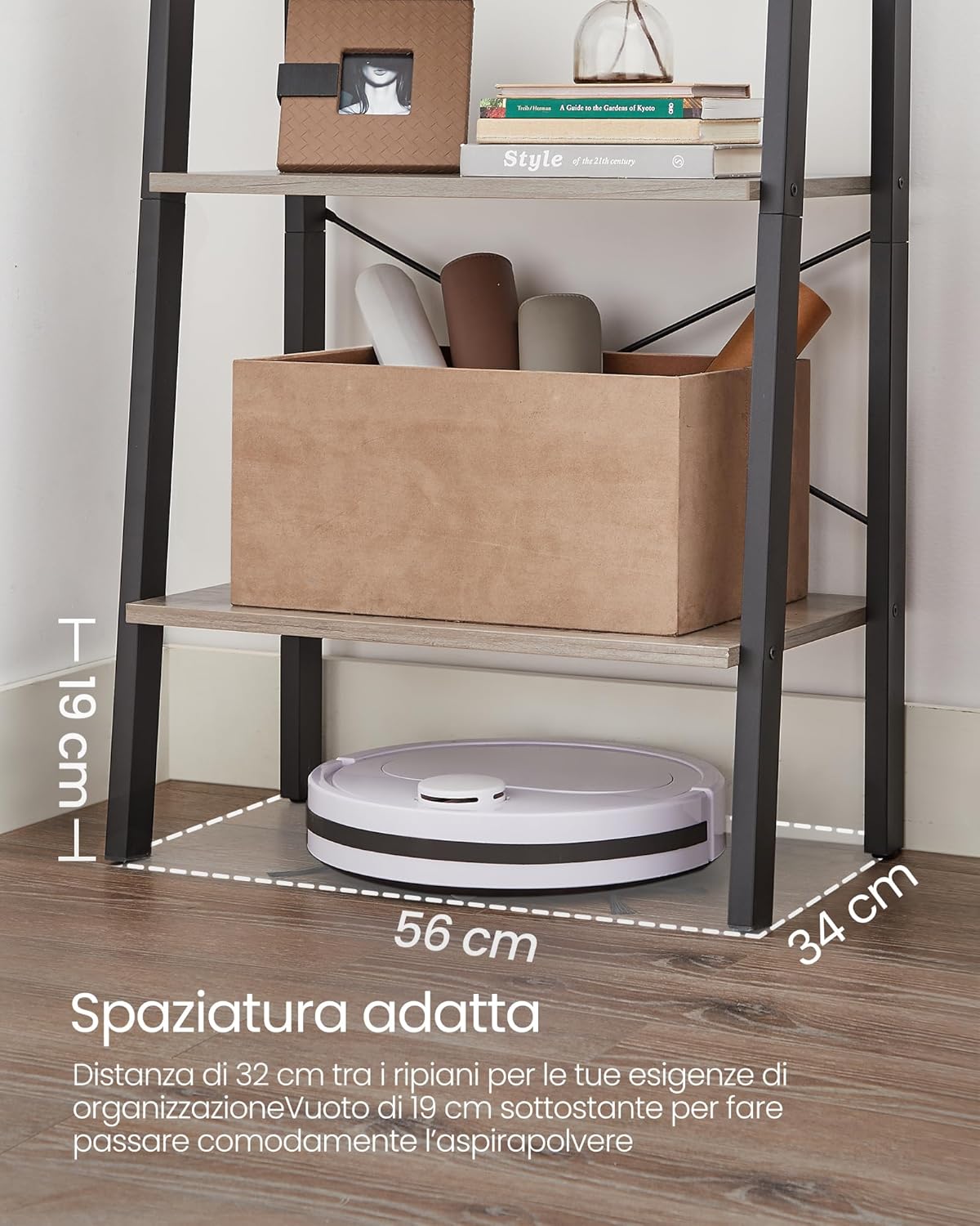 Vasagle Scaffale a scala a 4 livelli, greige e nero - immagine 8