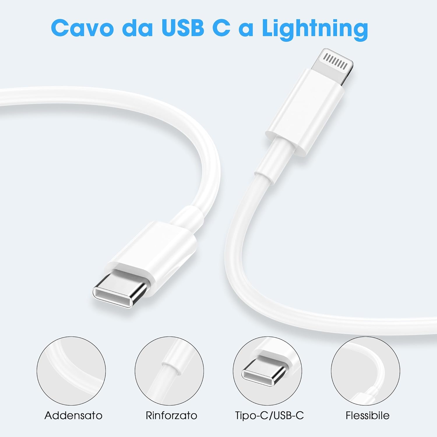 Cavo IPhone USB C Lightning di Ricarica Rapida (2 Pezzi 1M) - immagine 5
