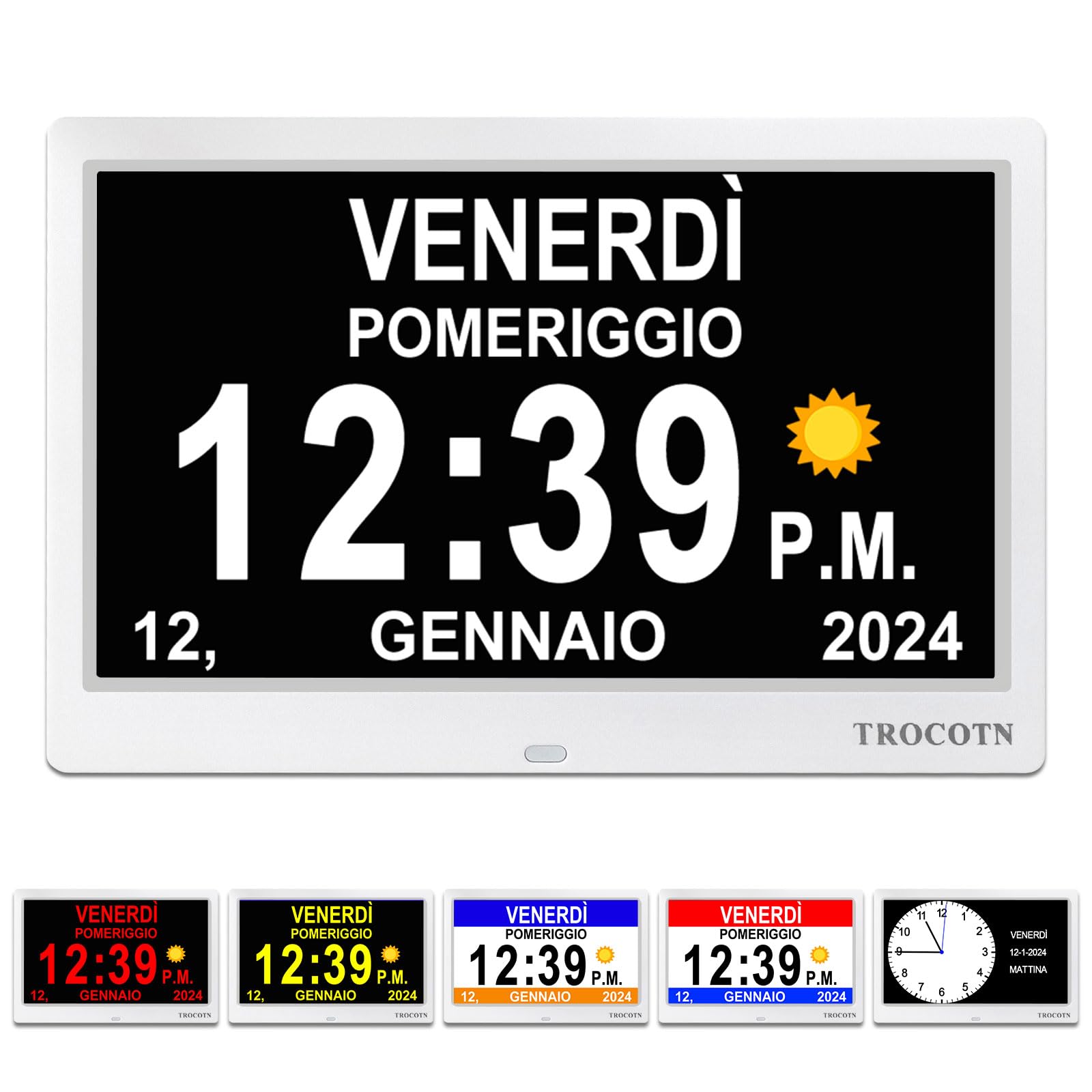 Trocotn Grande Orologio Digitale per Anziani 10 Pollici, Bianco