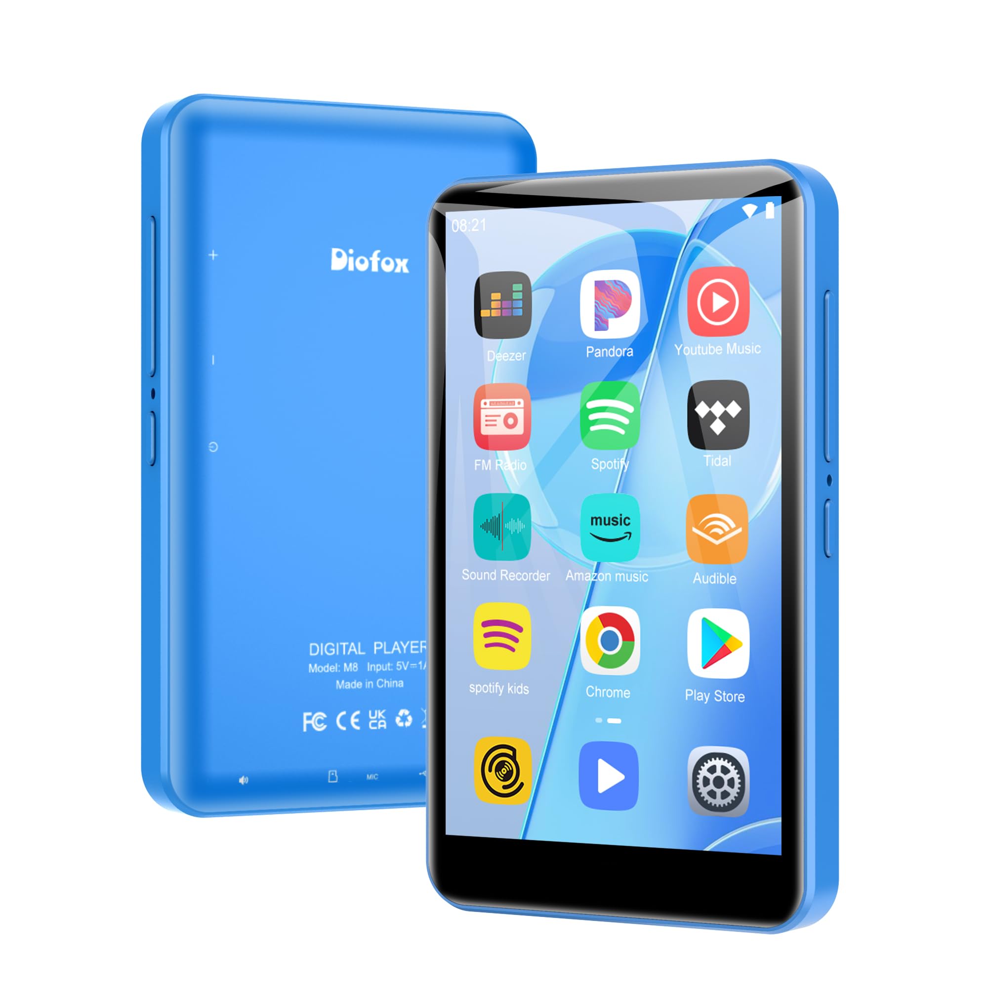 Lettore MP3 80GB Bluetooth WiFi 4.0 pollici, Blu