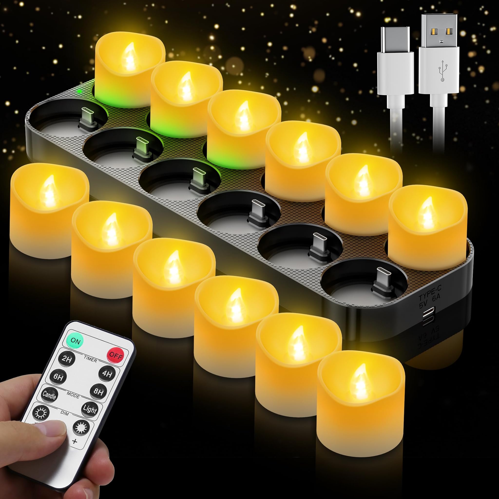12 Lumini LED Ricaricabili con Telecomando e Timer