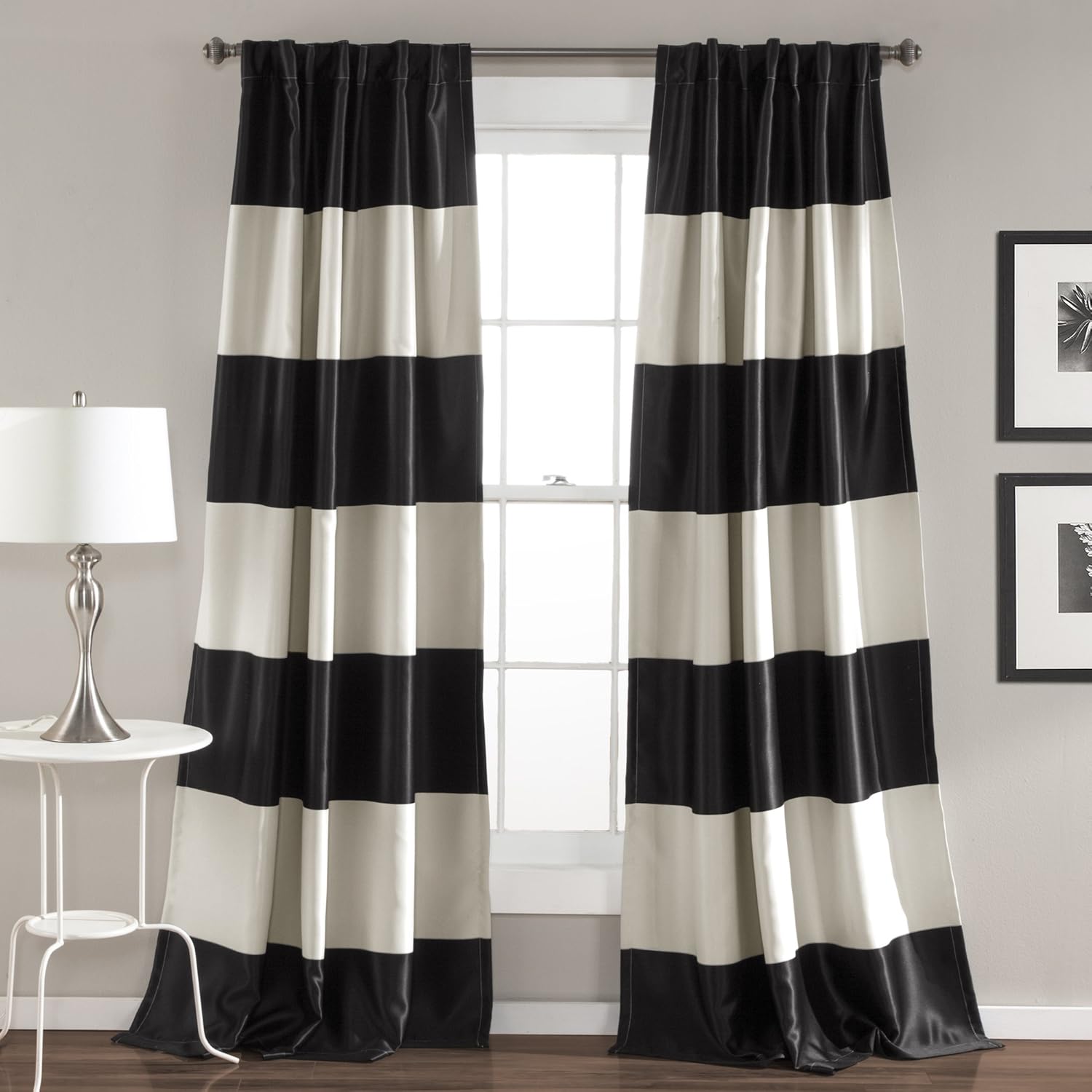 Lush Decor Montego Set Tende a Righe, Nero 84” x 52”