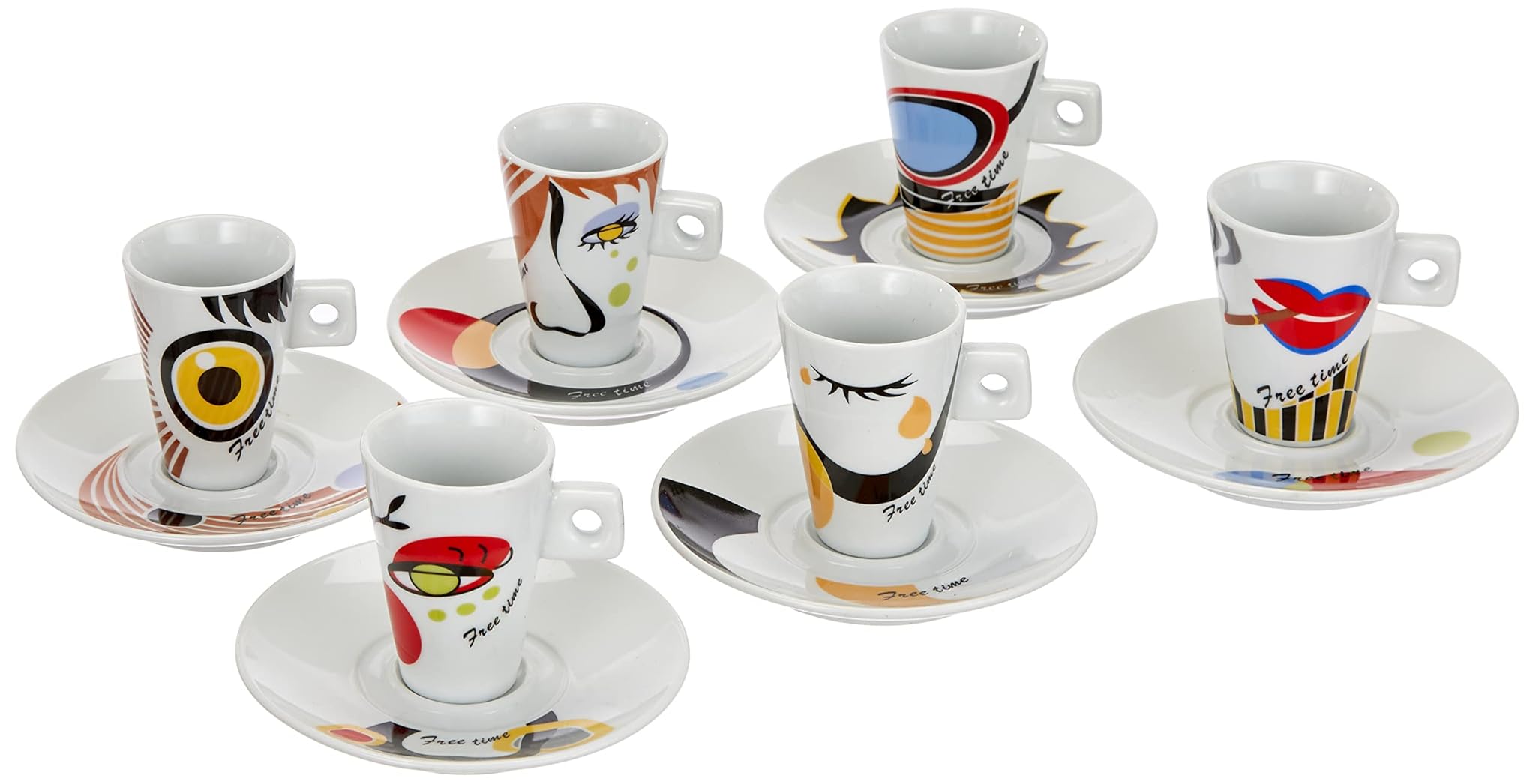 Zeller 26505 Set Tazzine da Caffè Faces, Multicolore