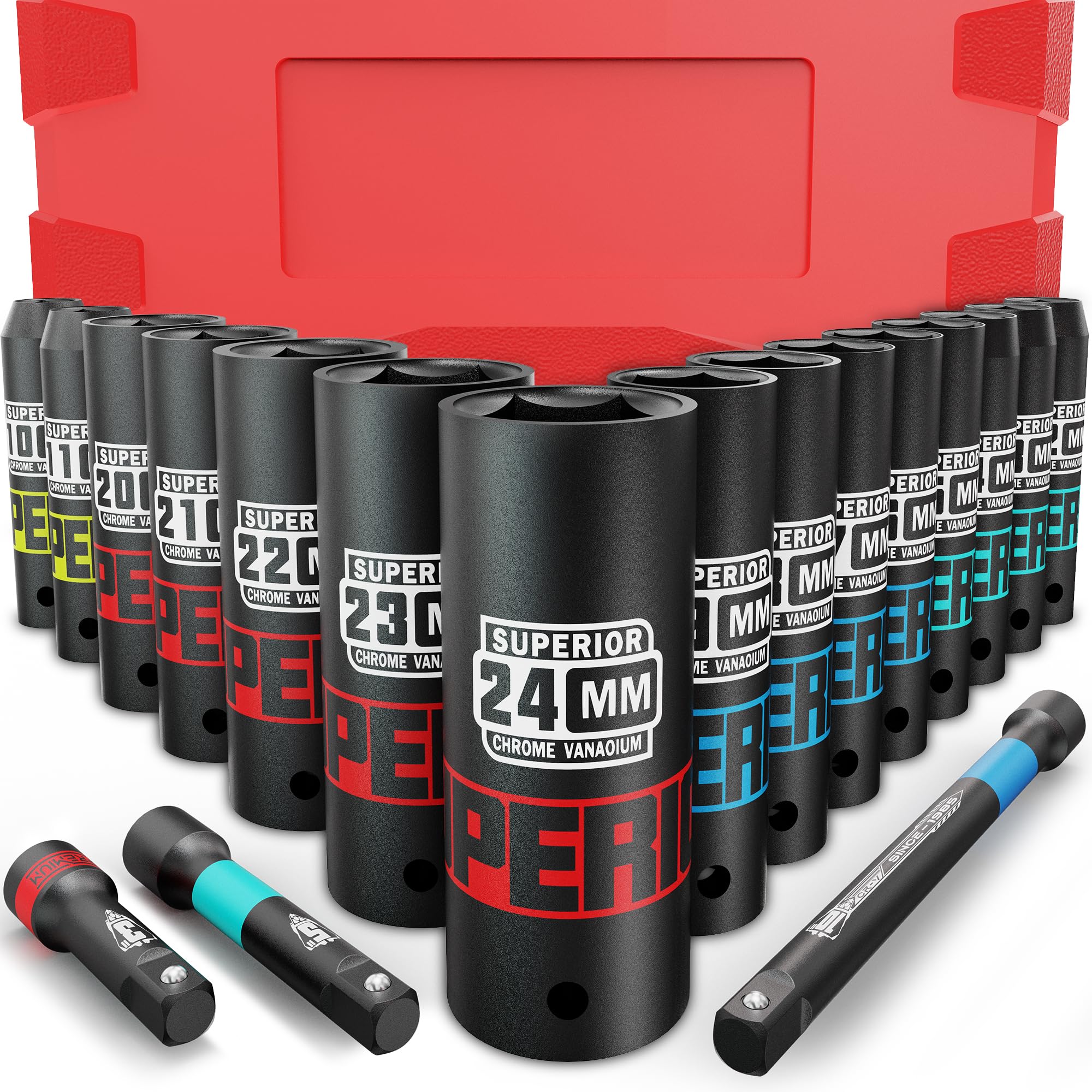 Kirxst Set Bussole a Impatto 1/2", 18 pezzi