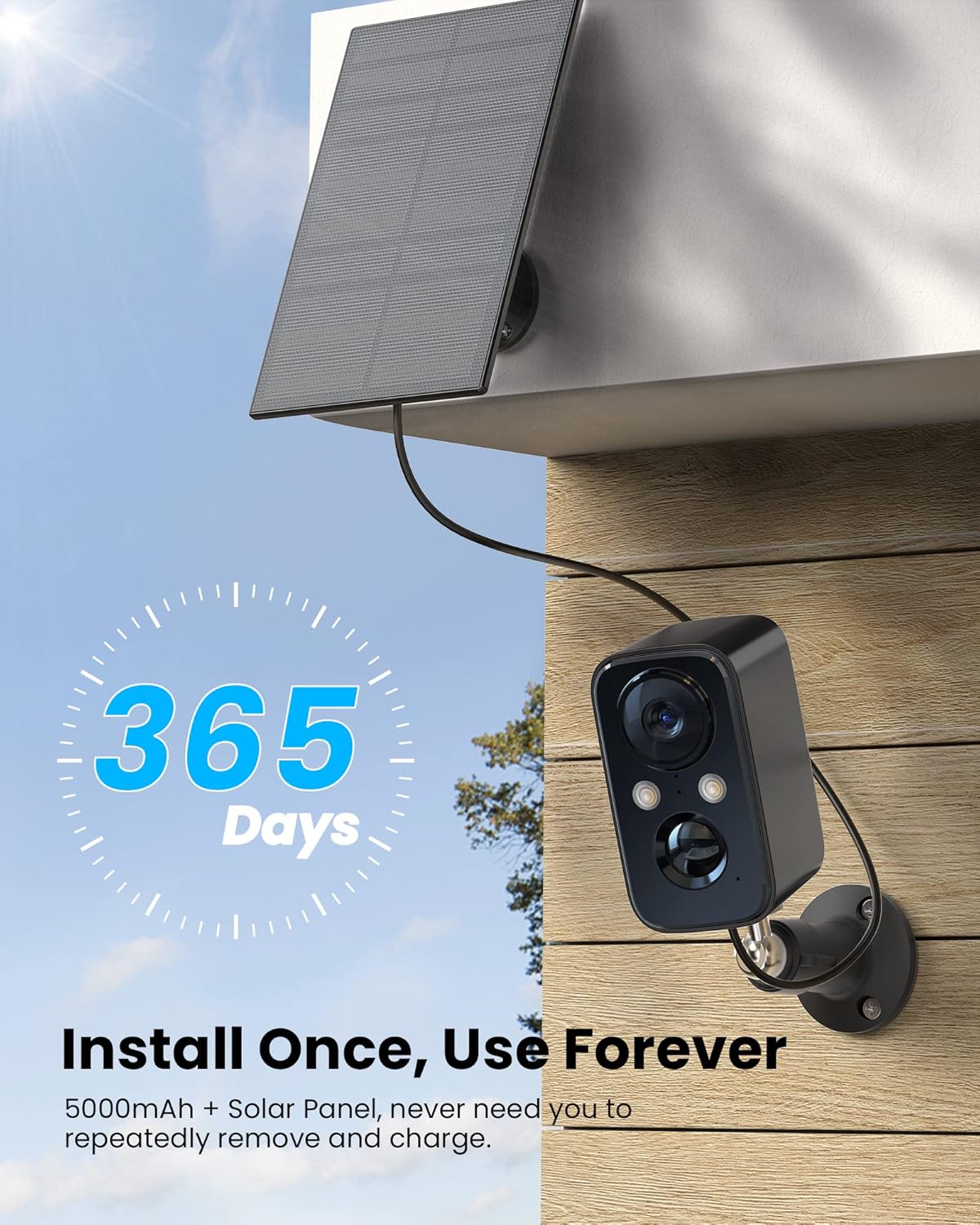 Foaood Telecamera Wi-Fi Esterno Solare IP66, Nera - immagine 2