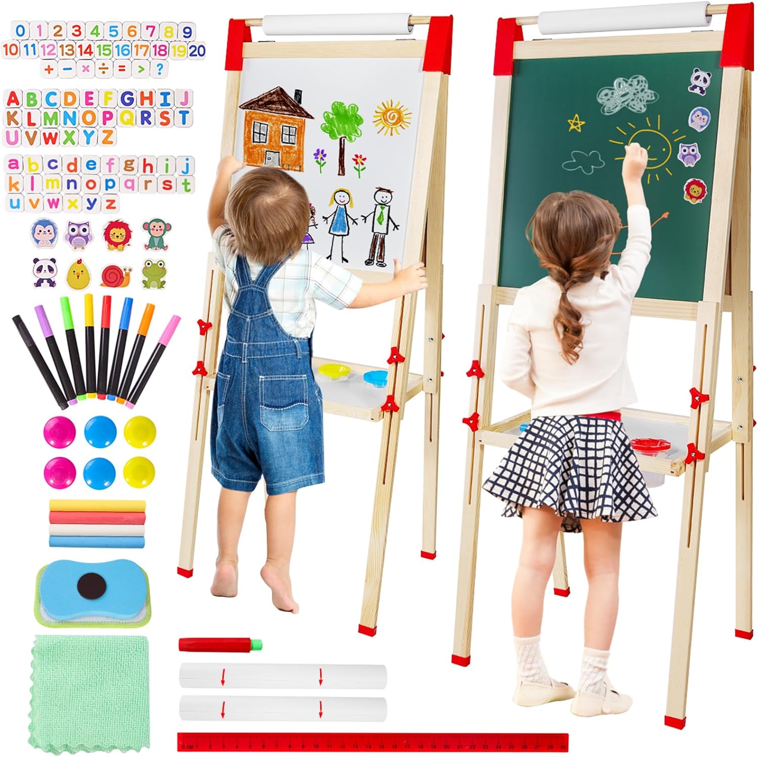 Lavagna per bambini in legno con porta rotolo di carta - immagine 1