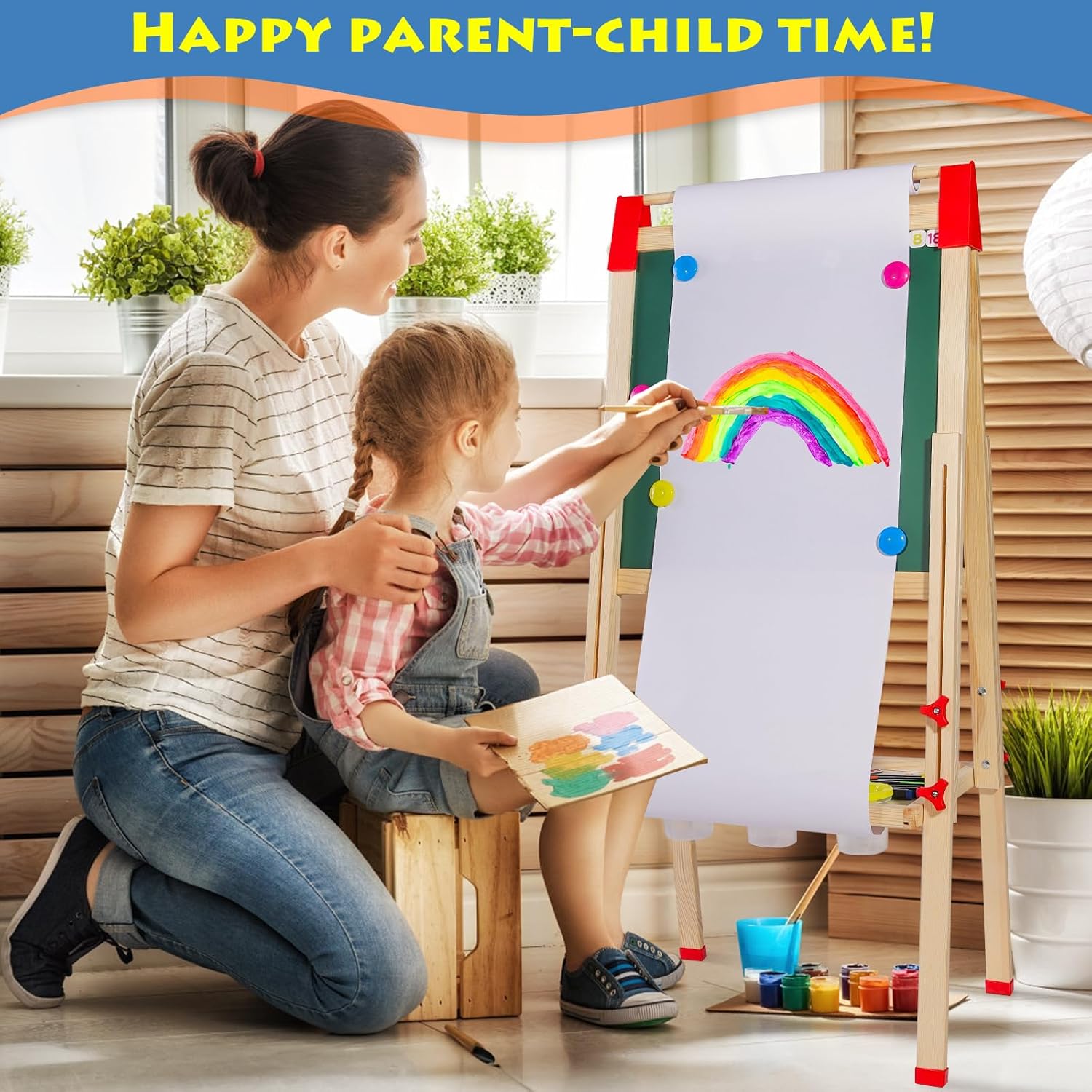 Lavagna per bambini in legno con porta rotolo di carta - immagine 7