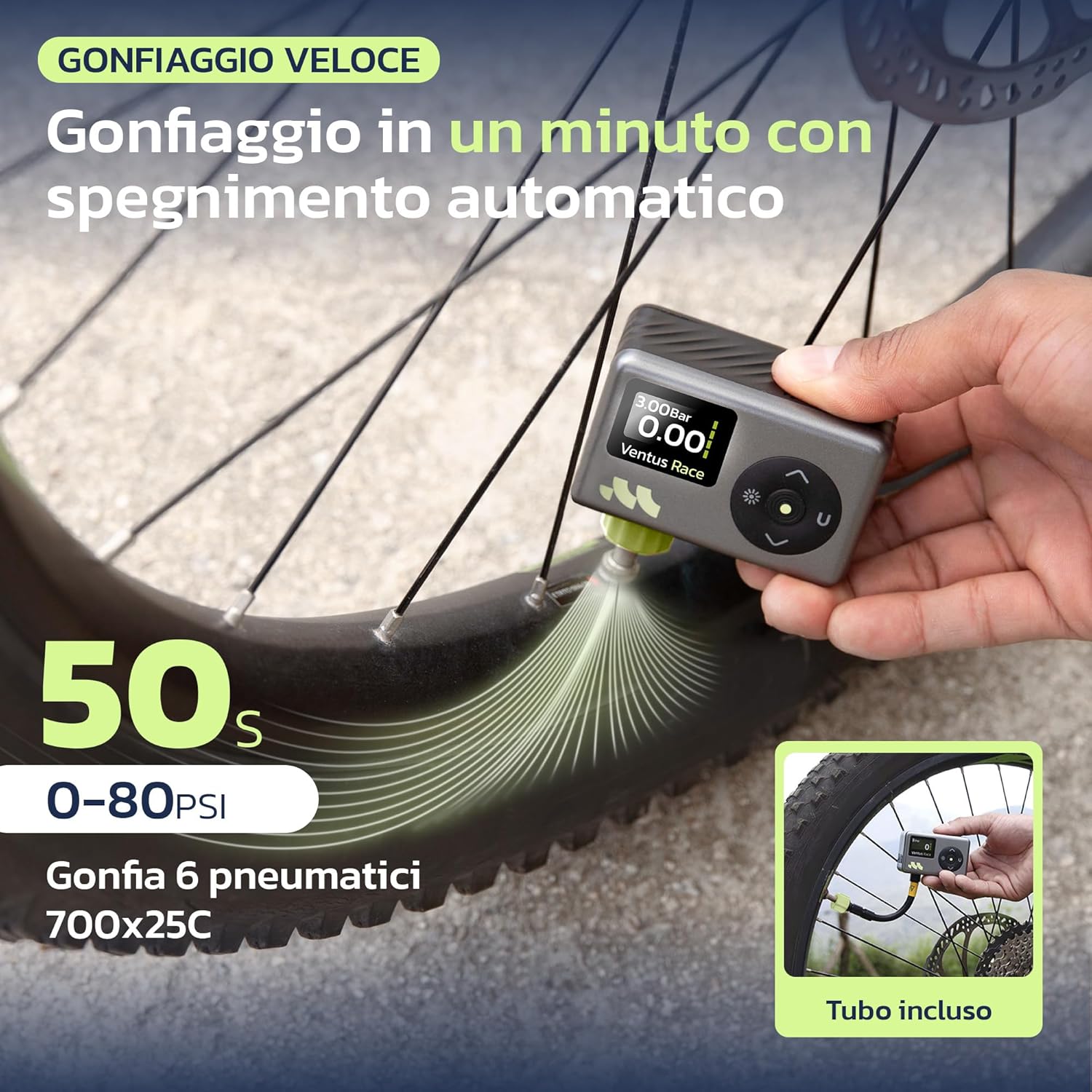Woowind Pompa per Bicicletta Digitale 120 PSI - immagine 2