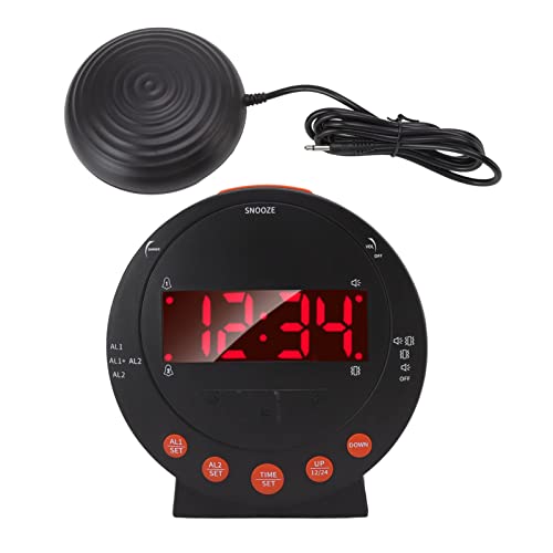 Sveglia a vibrazione per sordi con 113 decibel, sveglia per persone sorde, orologio vibrante con luce rossa lampeggiante per chi dorme e anziani con problemi di udito