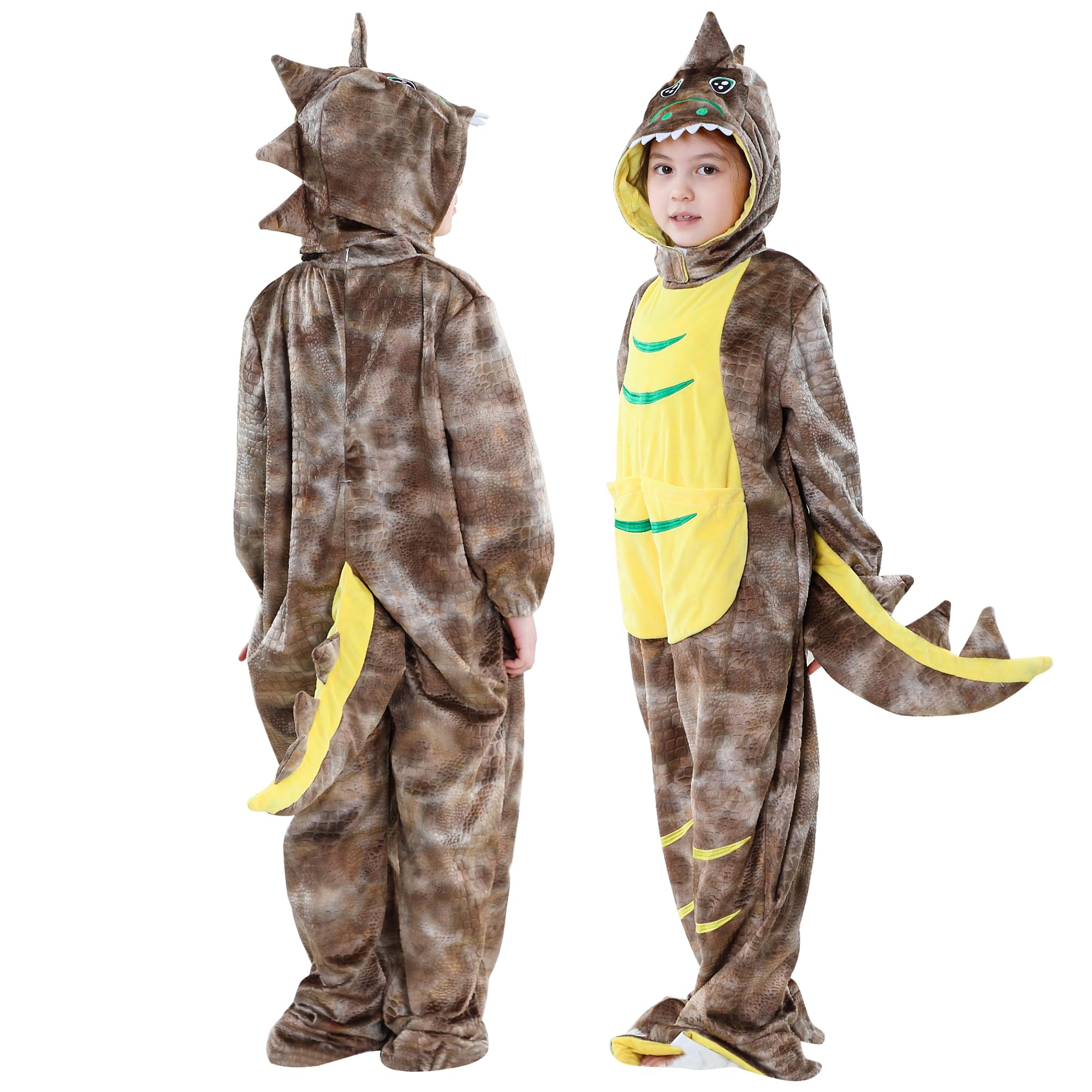 Costume Animale Dinosauro Marrone per Bambini 9-10 Anni