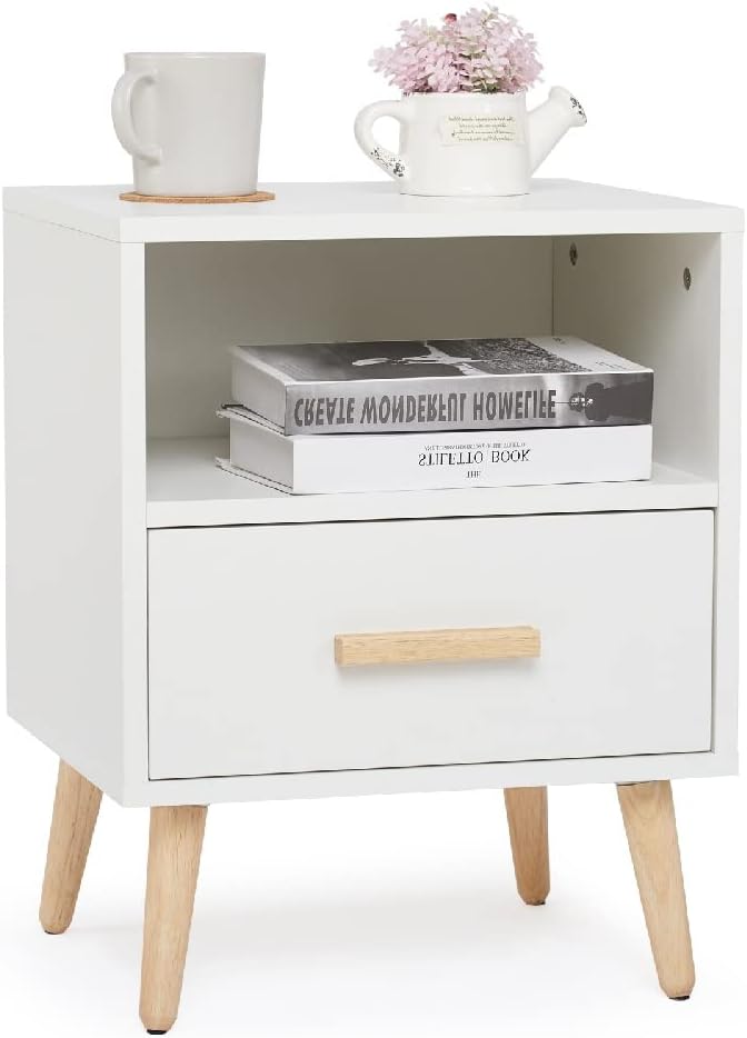 Mondeer Comodino, Legno, Bianco, 40x30x51cm