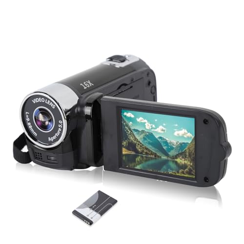 Videocamera per Videocamera Full HD 1080P, Zoom Digitale 16X da 16 MP, Schermo Ruotabile TFT da 2,7 Pollici, con Luce di Riempimento e Porta USB (Nero)