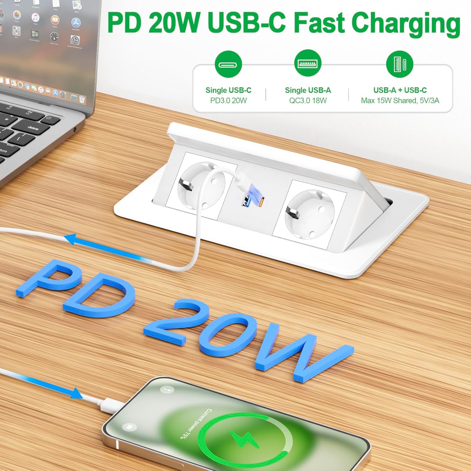 Presa a Scomparsa con USB C PD 20W e Wireless 15W - immagine 4