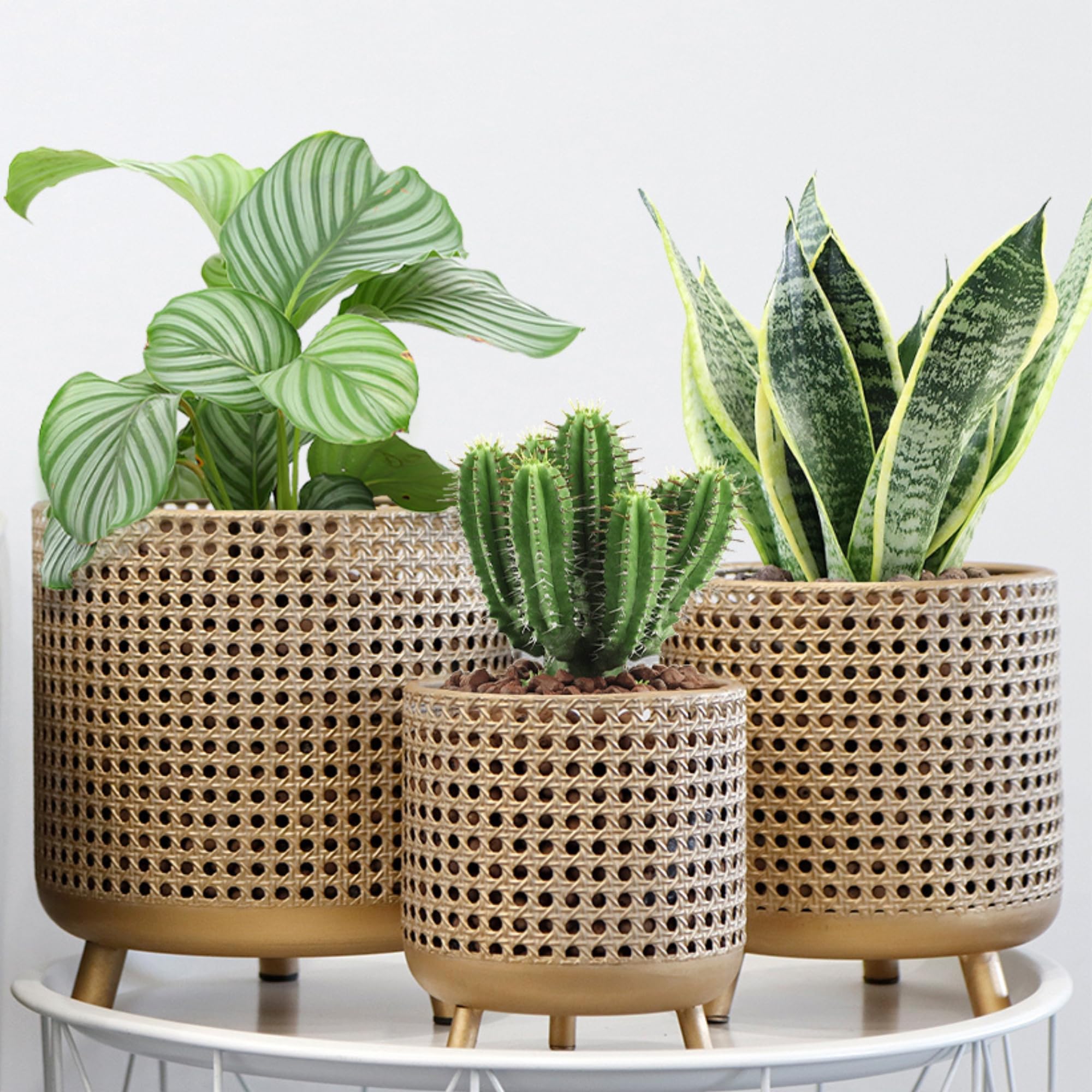 JHY DESIGN Set 3 Vasi Decorativi in Metallo, Oro