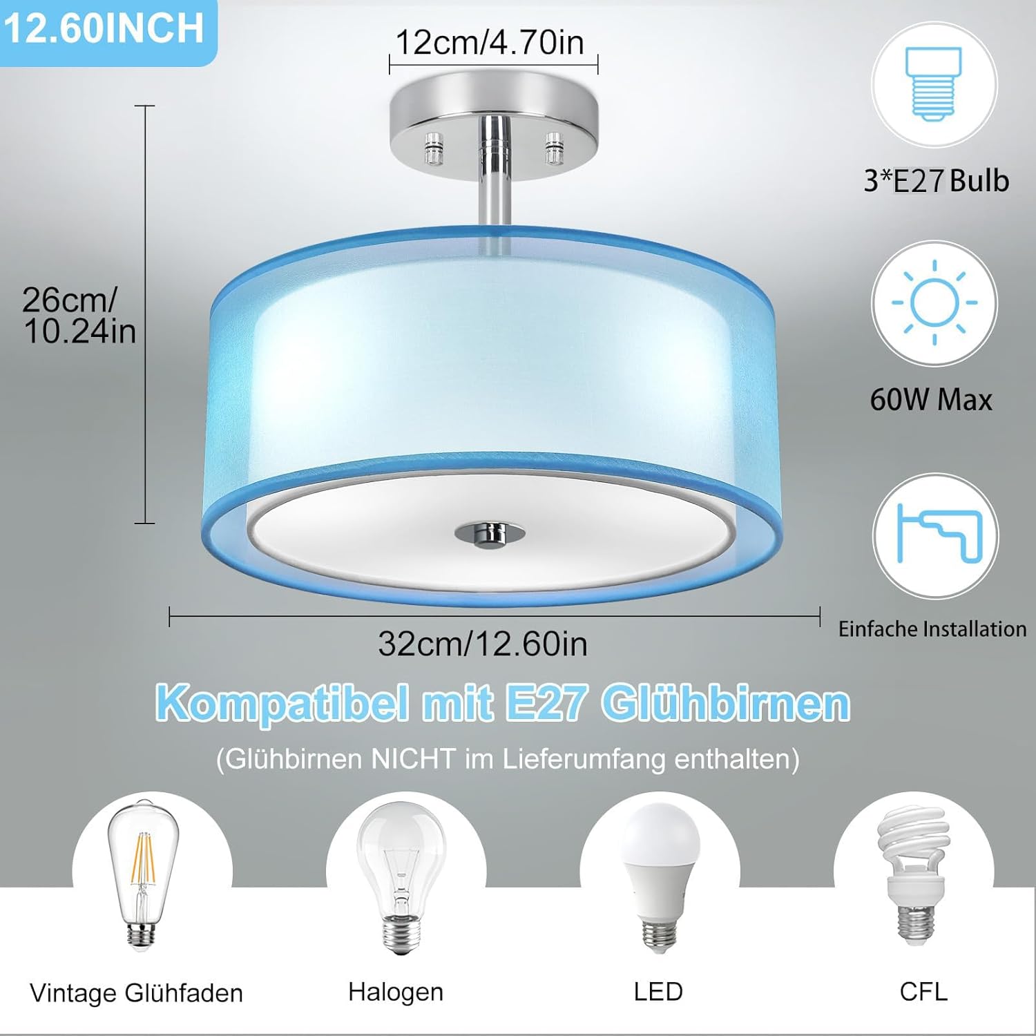 Depuley Lampada da Soffitto LED Moderna 13", Blu - immagine 4