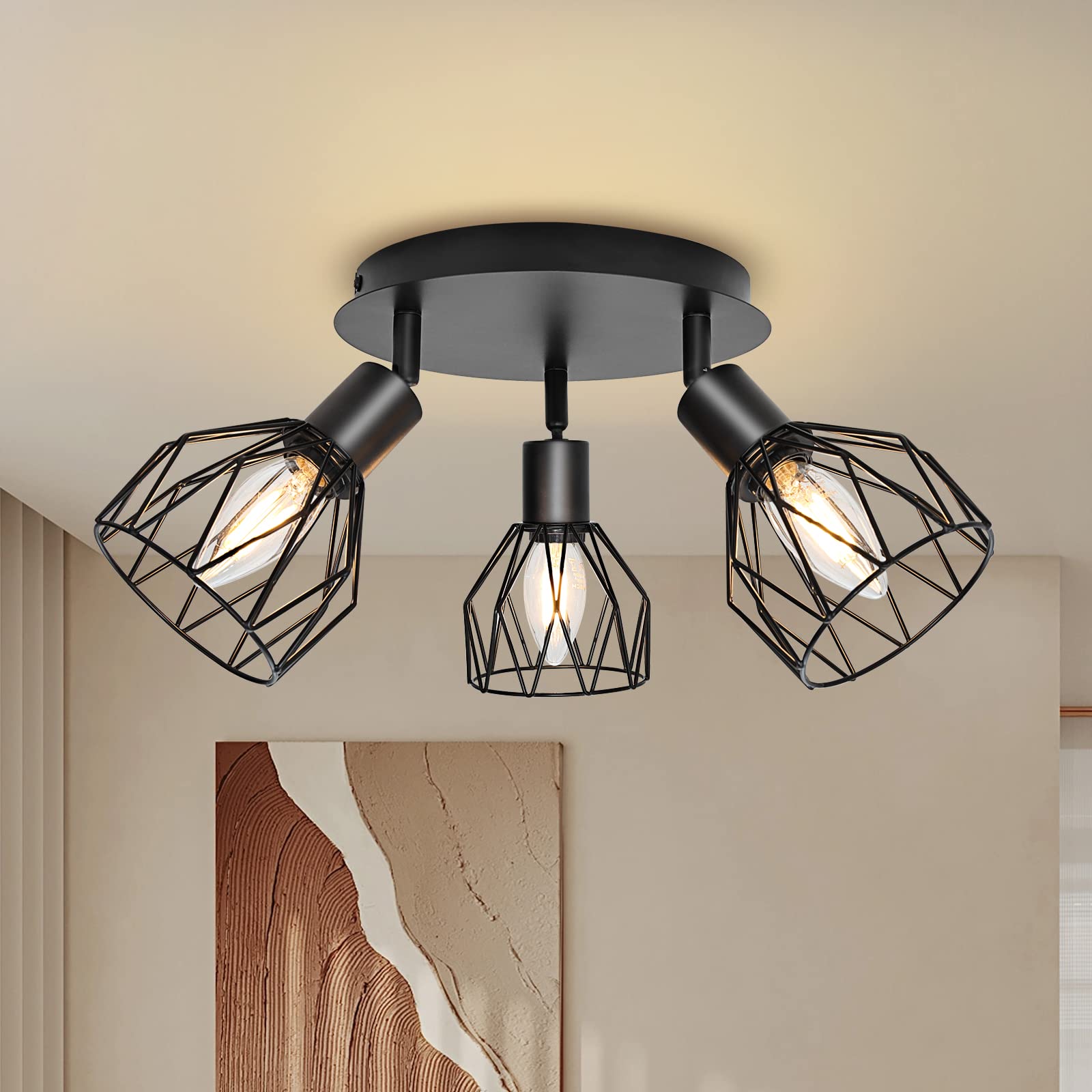 Kyotech Faretti da Soffitto Orientabili a 3 Luci E14, Nero