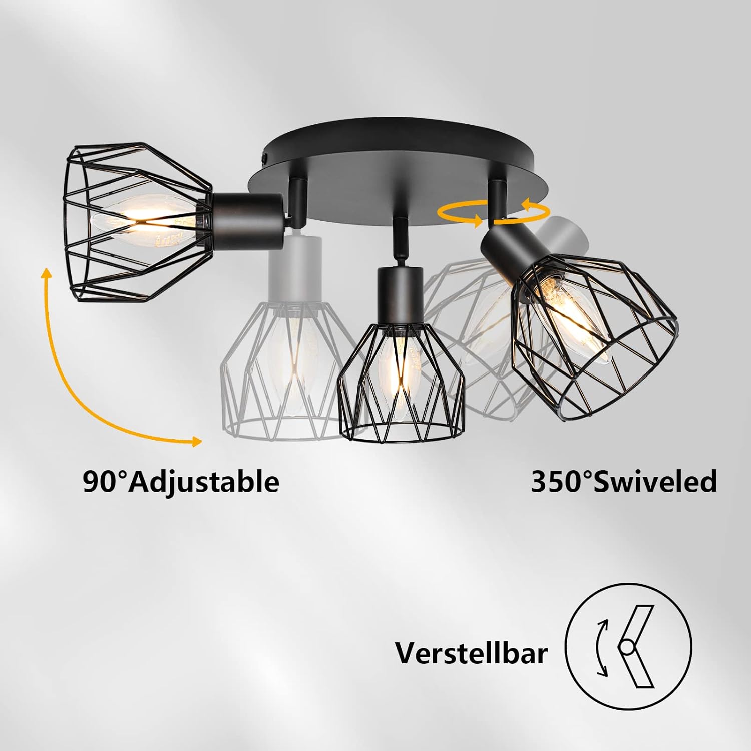 Kyotech Faretti da Soffitto Orientabili a 3 Luci E14, Nero - immagine 3