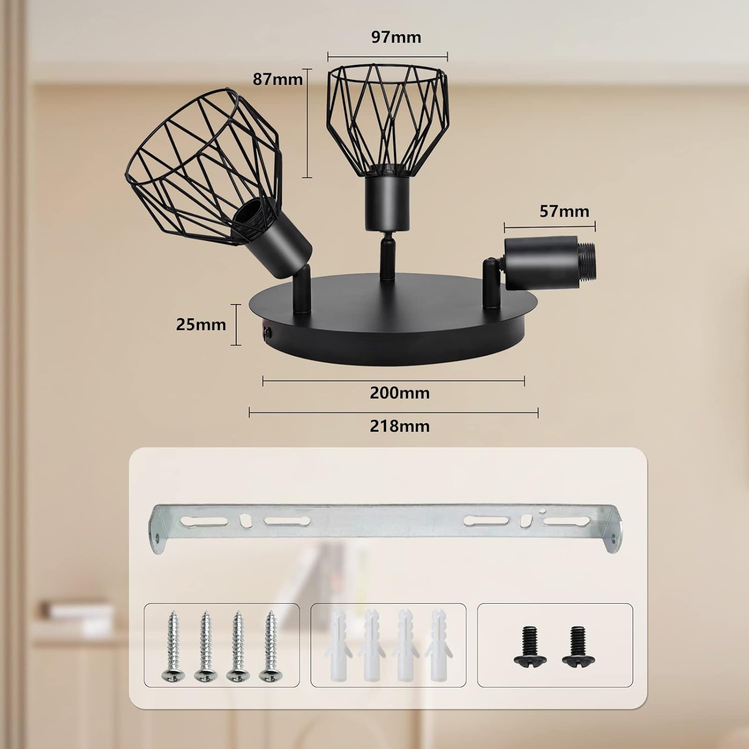 Kyotech Faretti da Soffitto Orientabili a 3 Luci E14, Nero - immagine 6