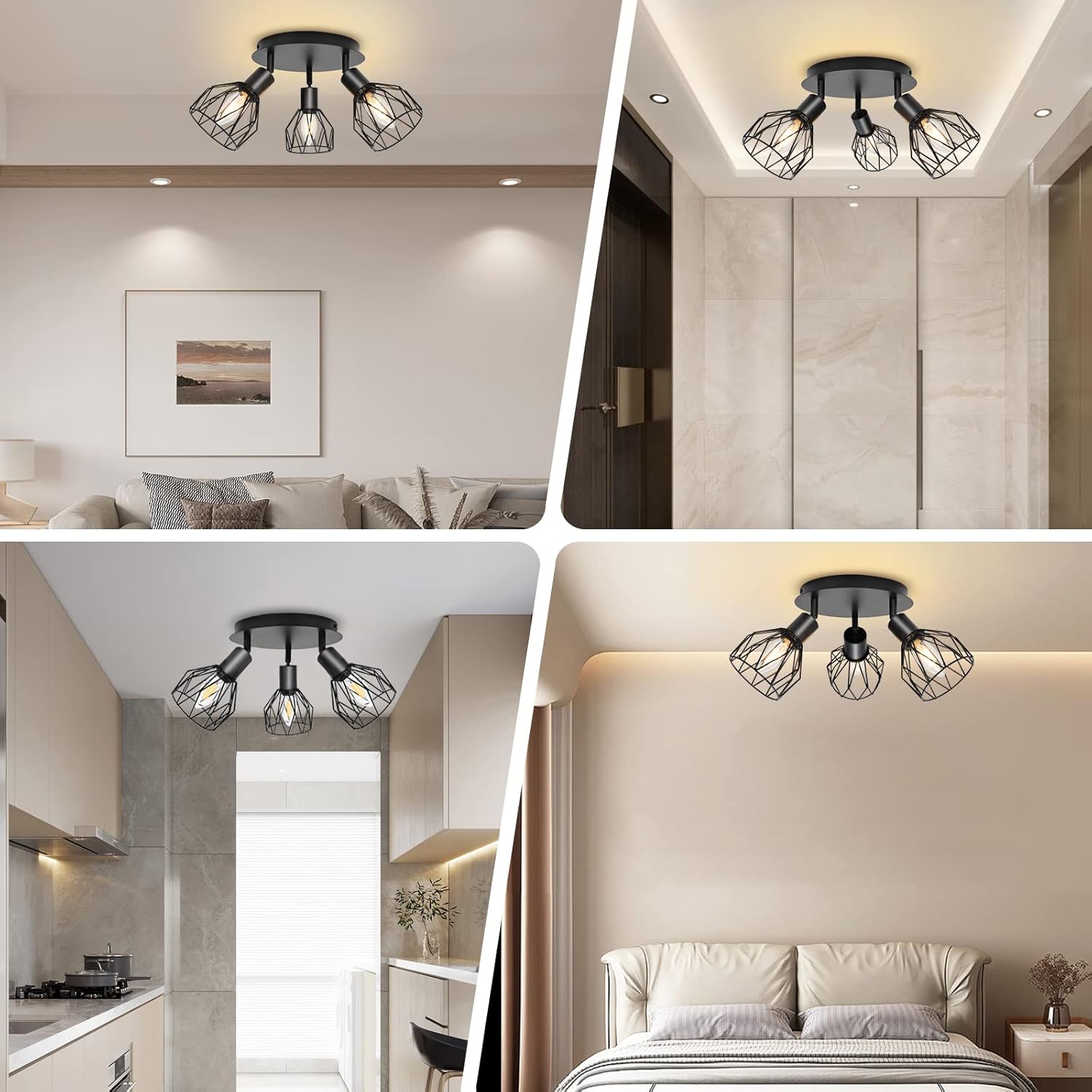 Kyotech Faretti da Soffitto Orientabili a 3 Luci E14, Nero - immagine 7