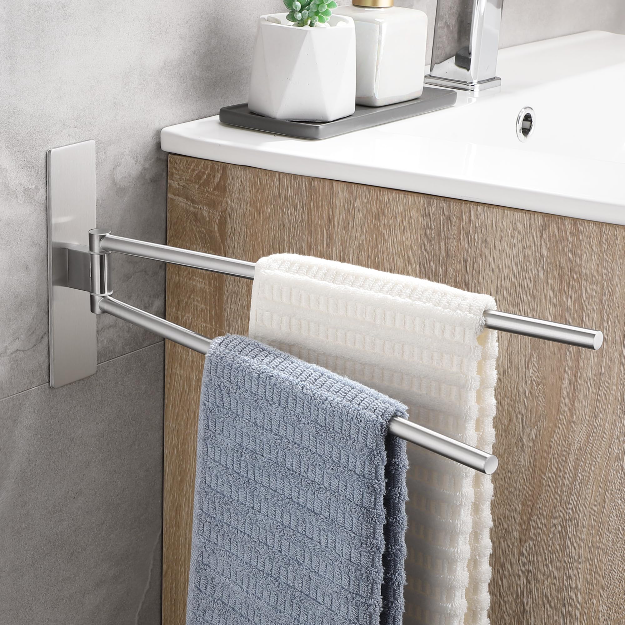 Porta Asciugamani Bagno Adesivo Girevole 180°, Argento