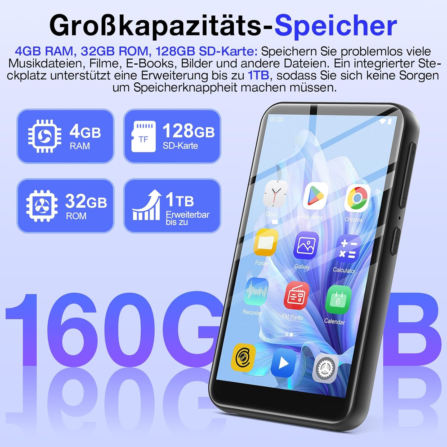 Lettore MP3 160GB con Bluetooth e Wi-Fi, Spotify Android 13 - immagine 3