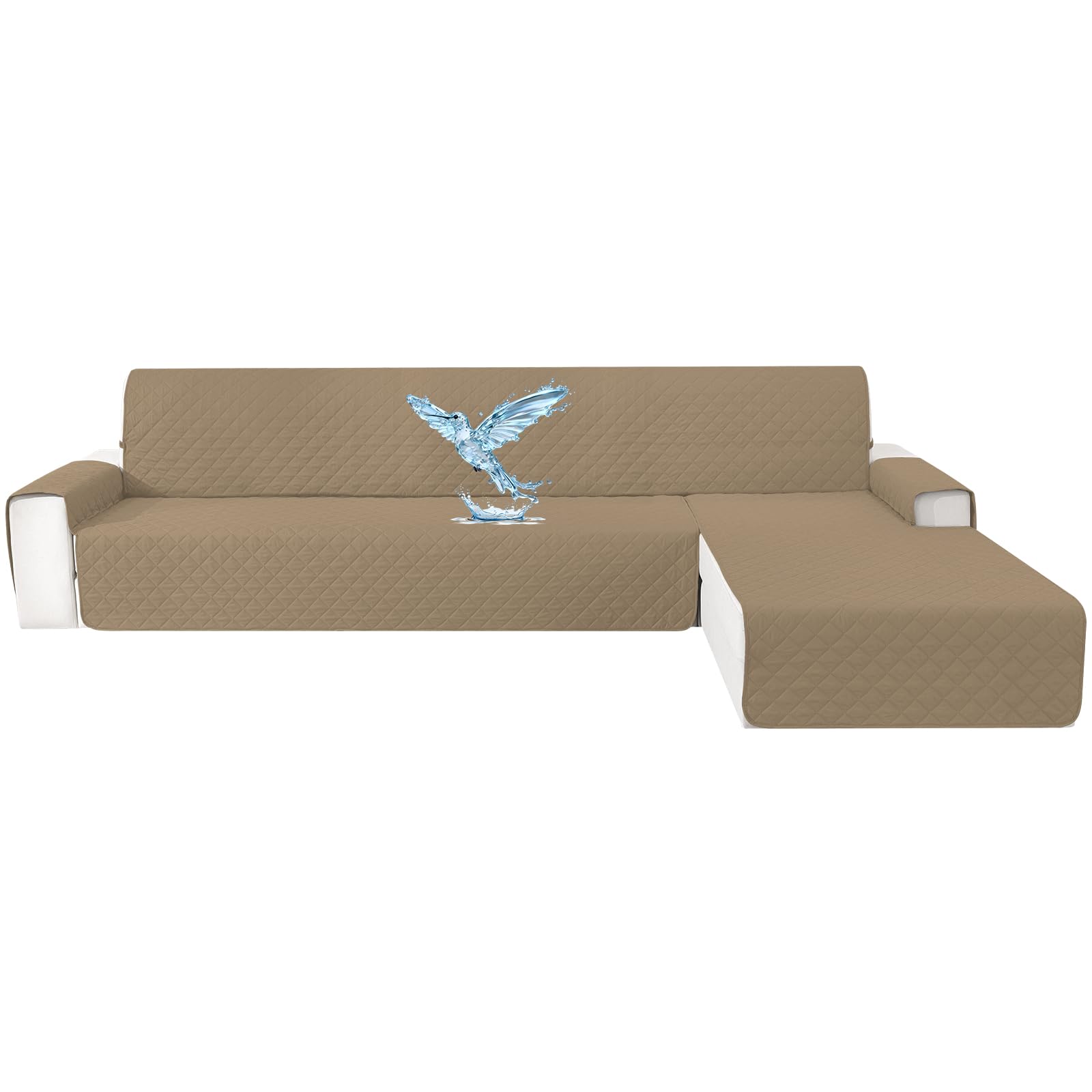 Copridivano Impermeabile 4 Posti con Penisola, Caffè Chiaro