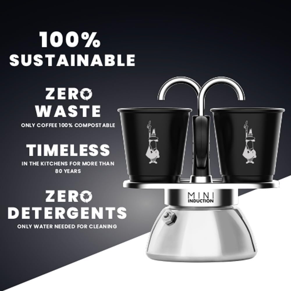 Bialetti Mini Express Induction Caffettiera, Alluminio, Nero, 2 Tazze - immagine 4