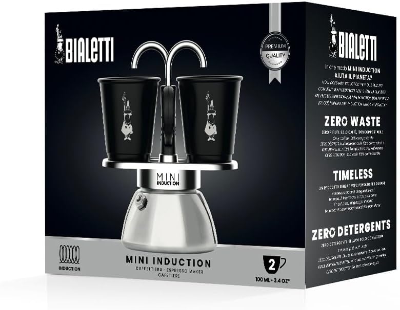 Bialetti Mini Express Induction Caffettiera, Alluminio, Nero, 2 Tazze - immagine 5