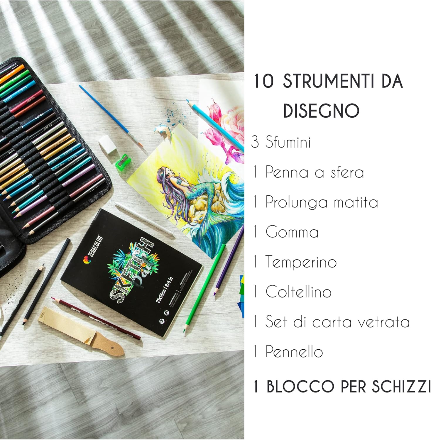 Zenacolor Kit Disegno 74 Pezzi con Valigetta - immagine 4