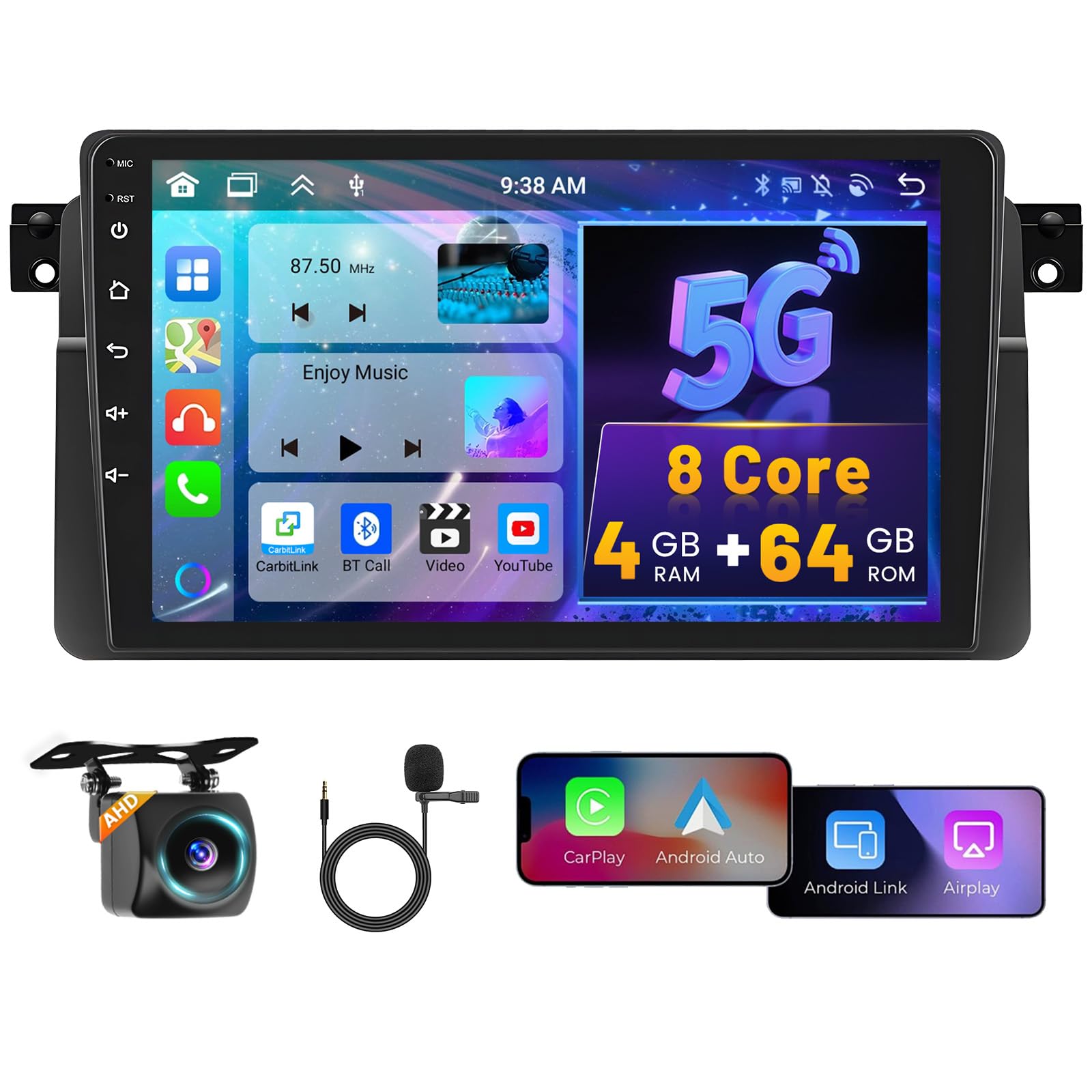 Hikity Android 15 Autoradio 9" per BMW E46 (4G+64G)