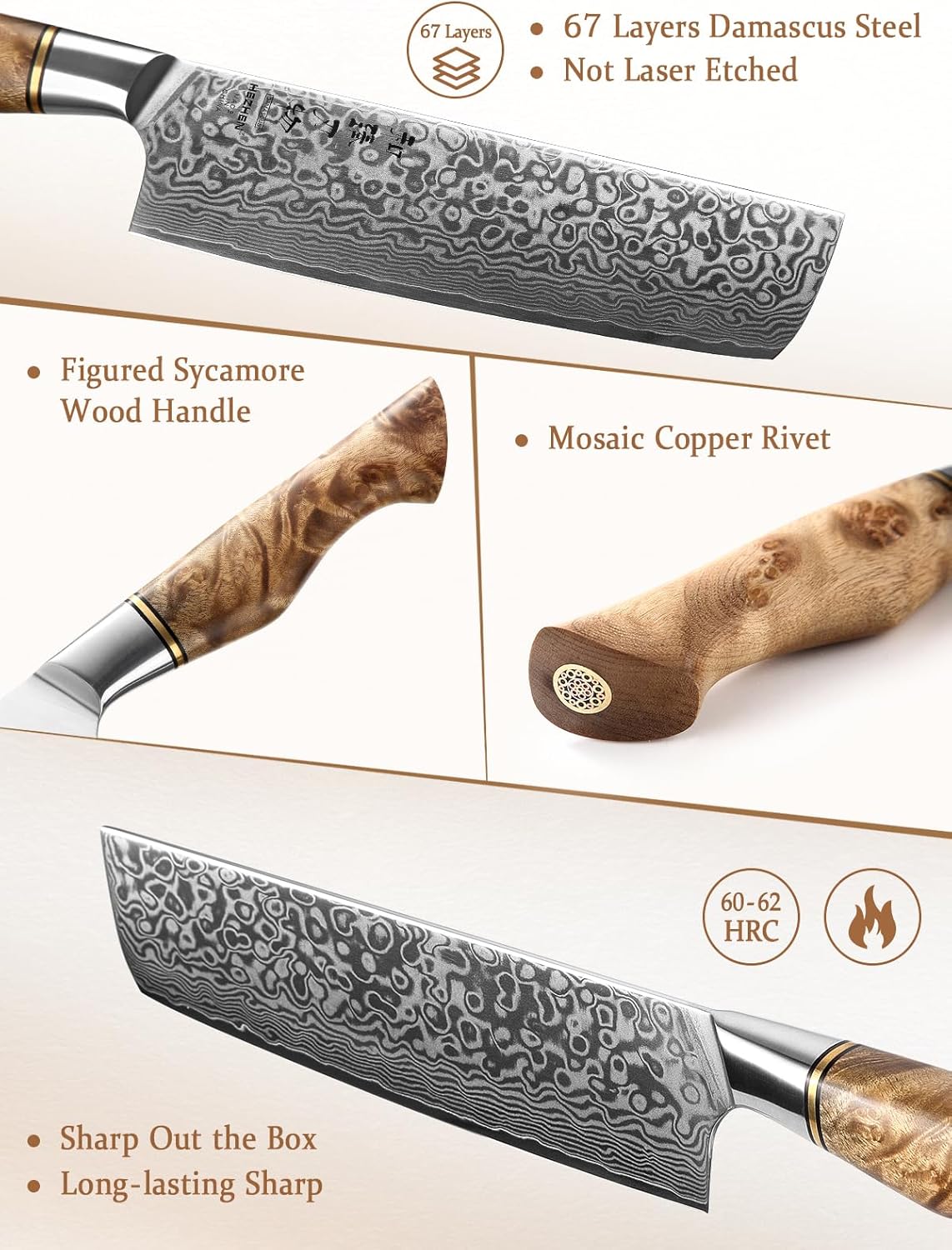 Hezhen Coltello Nakiri in Acciaio Damasco 18CM - immagine 1