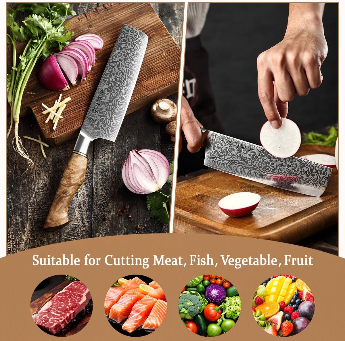 Hezhen Coltello Nakiri in Acciaio Damasco 18CM - immagine 5