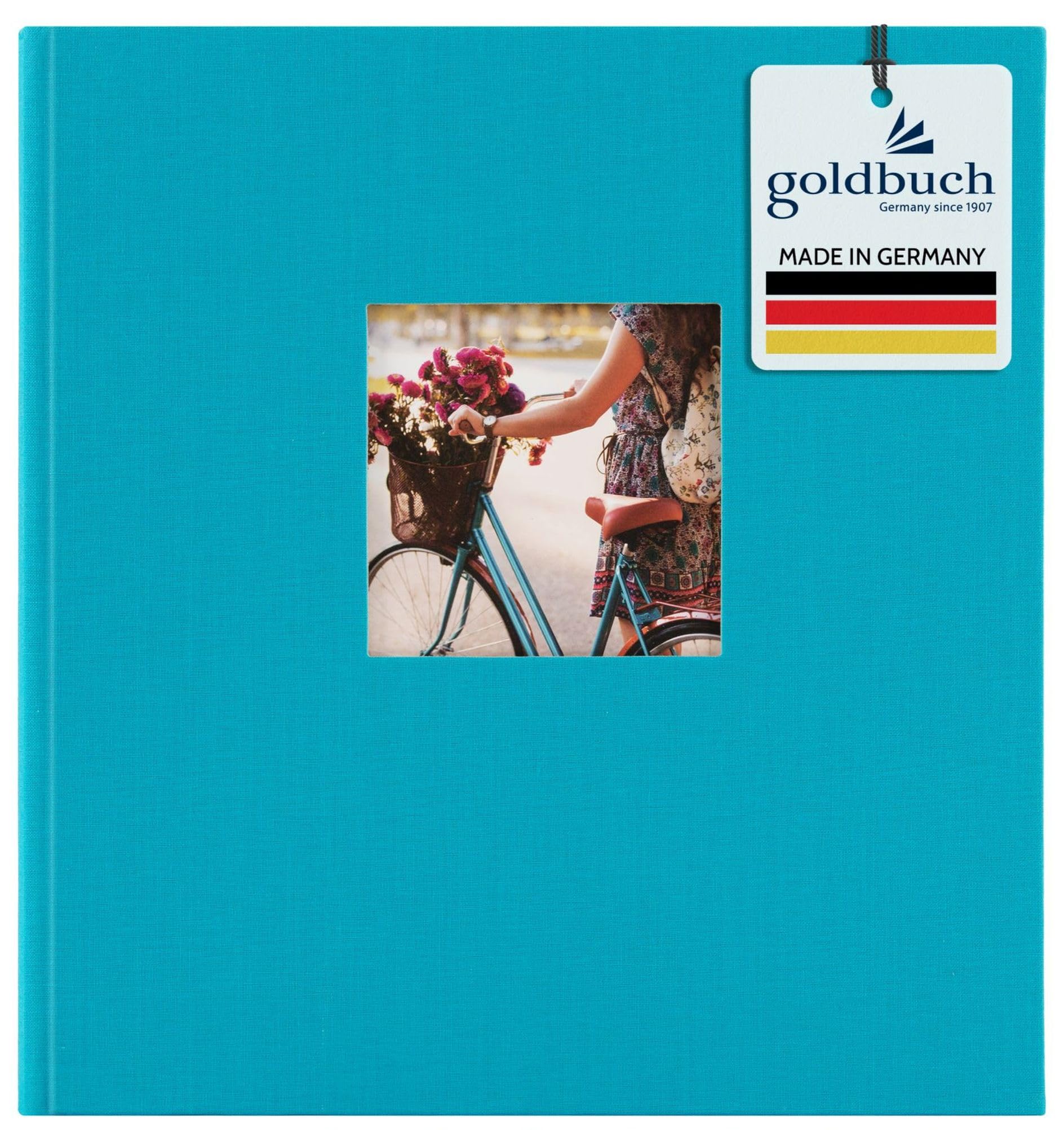 Goldbuch Bella Vista - Album Fotografico, Formato 30 x 31 cm, finestrella per Foto sulla Copertina, Copertina in Lino, Colore: Turchese