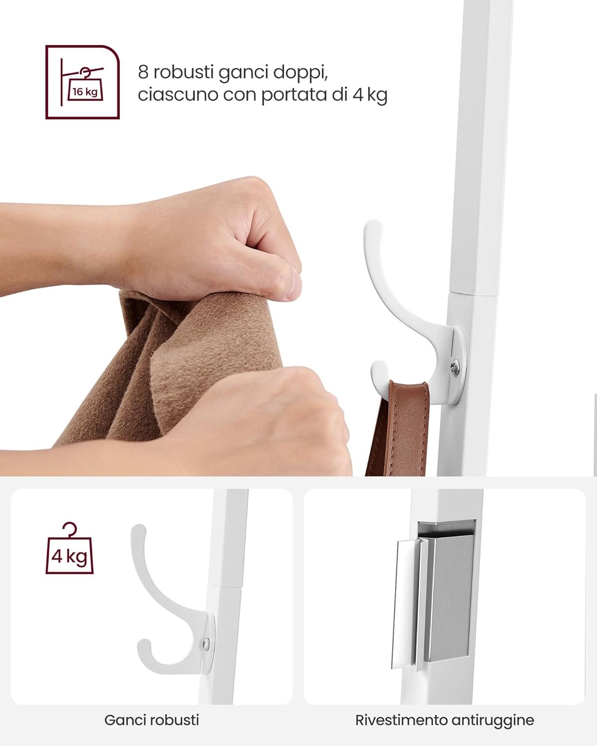 Vasagle Appendiabiti con 8 Ganci e 4 Ripiani - immagine 5