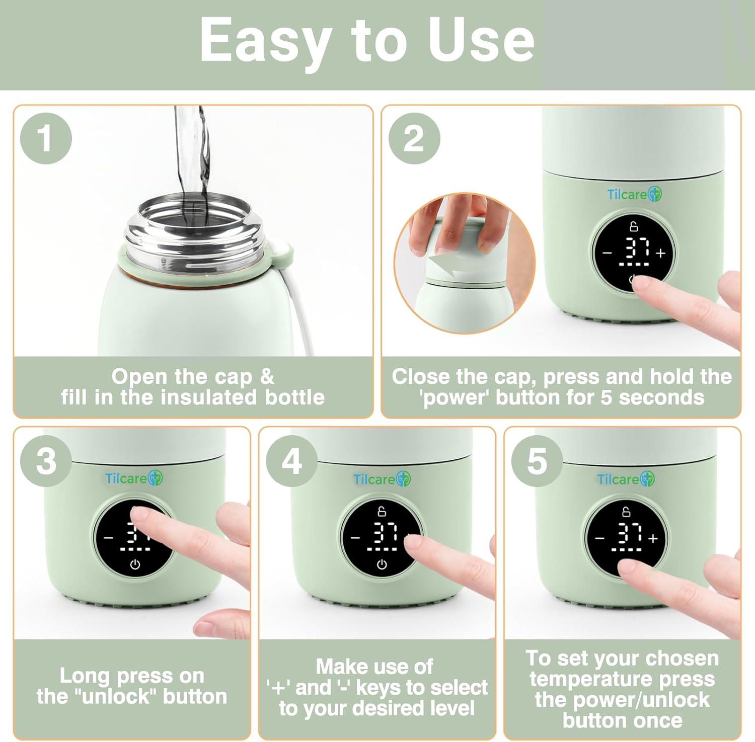 Scaldabiberon Portatile Ricaricabile 500ml, Verde - immagine 4