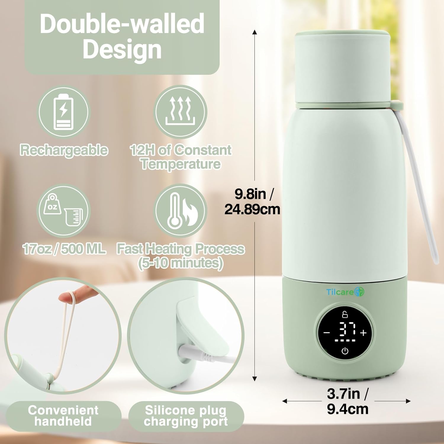 Scaldabiberon Portatile Ricaricabile 500ml, Verde - immagine 6