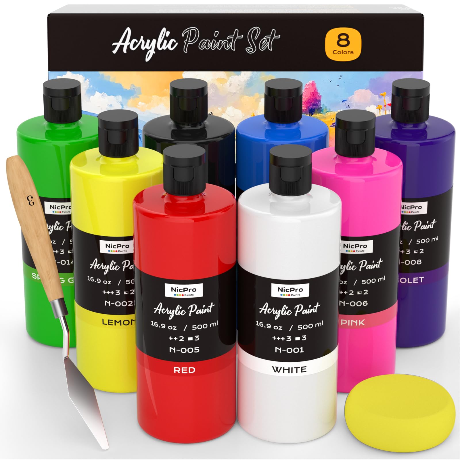 Nicpro Colori Acrilici per Dipingere 8 x 500 ML