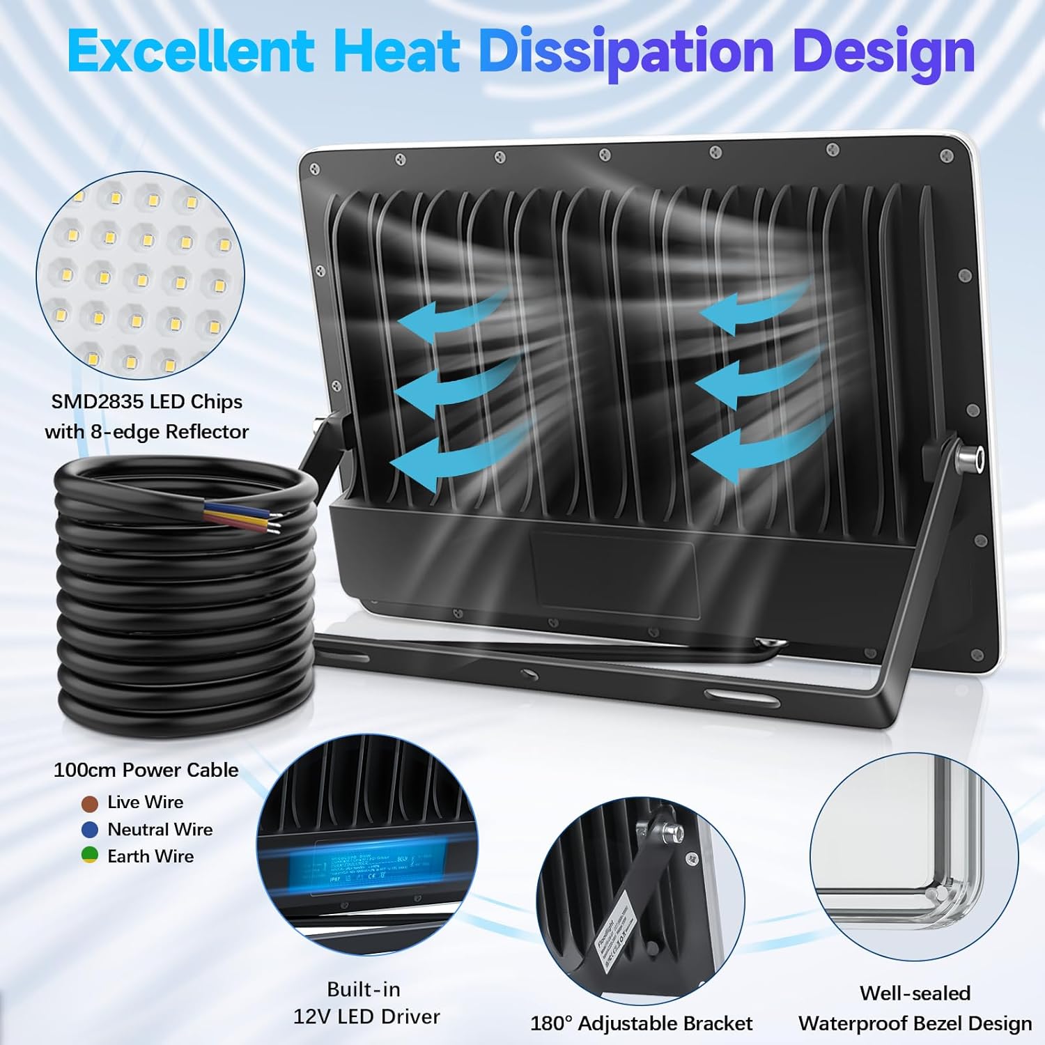 Tasinuo Faretto LED da Esterno 200W (2 pz) - immagine 4