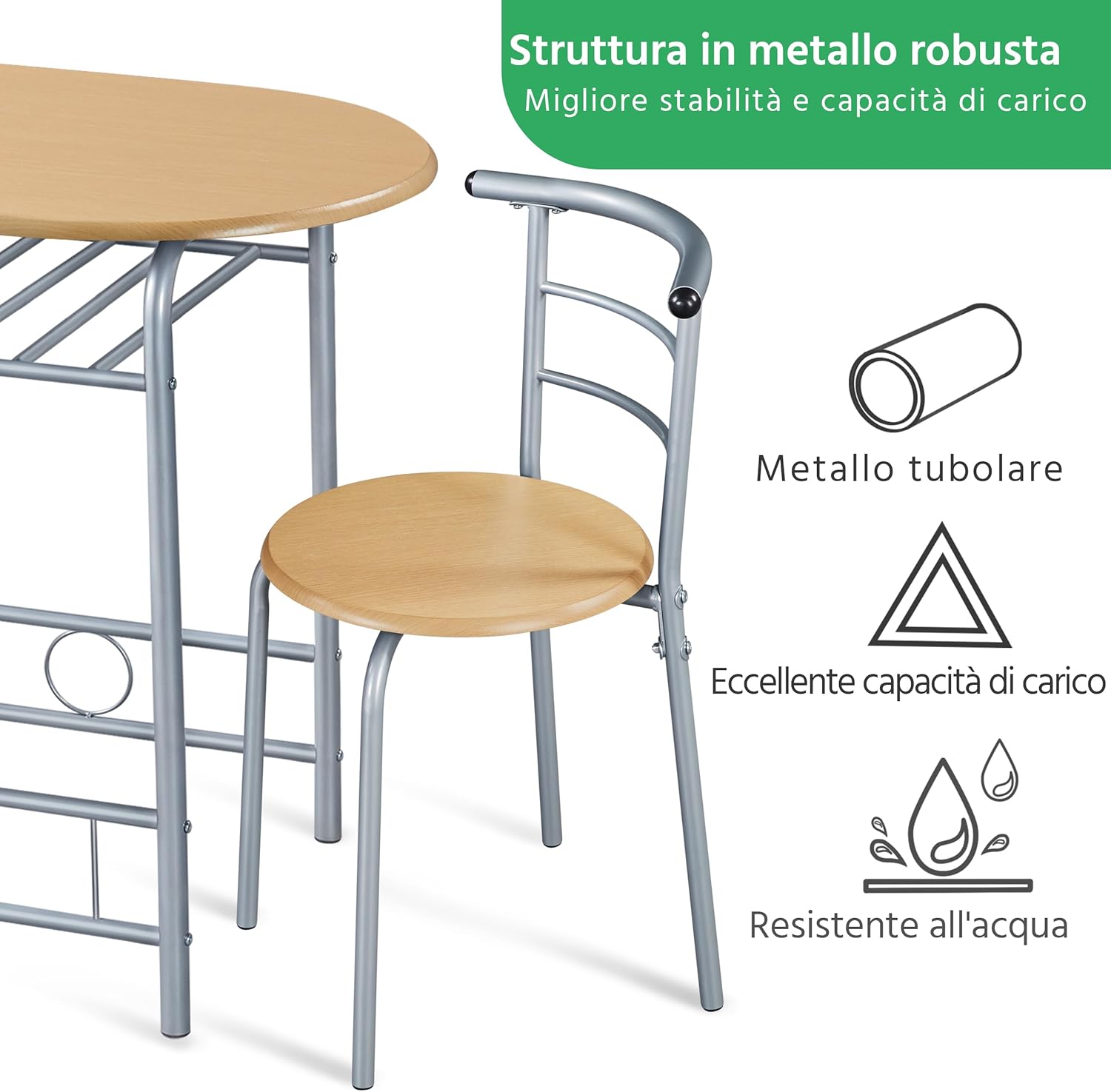 Yaheetech Set Mobili da Bar Tavolo e 2 Sedie, Beige - immagine 5