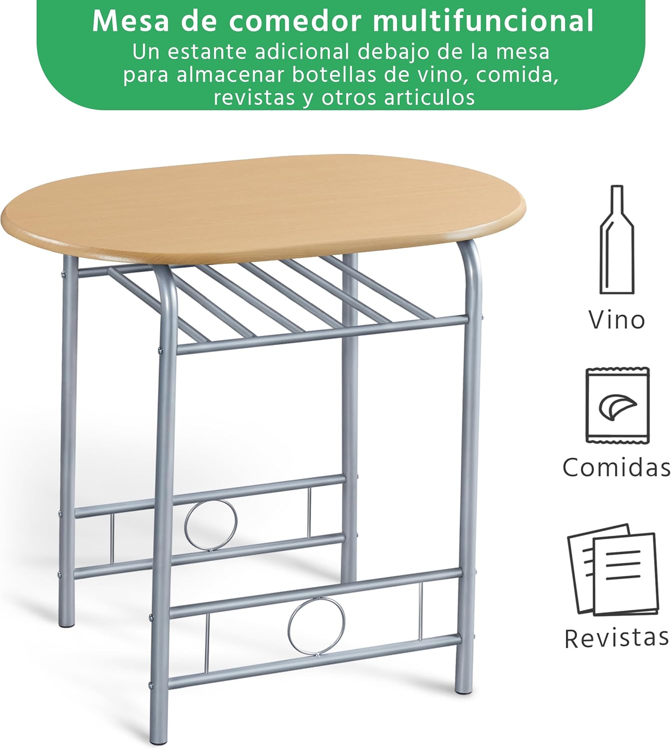 Yaheetech Set Mobili da Bar Tavolo e 2 Sedie, Beige - immagine 8