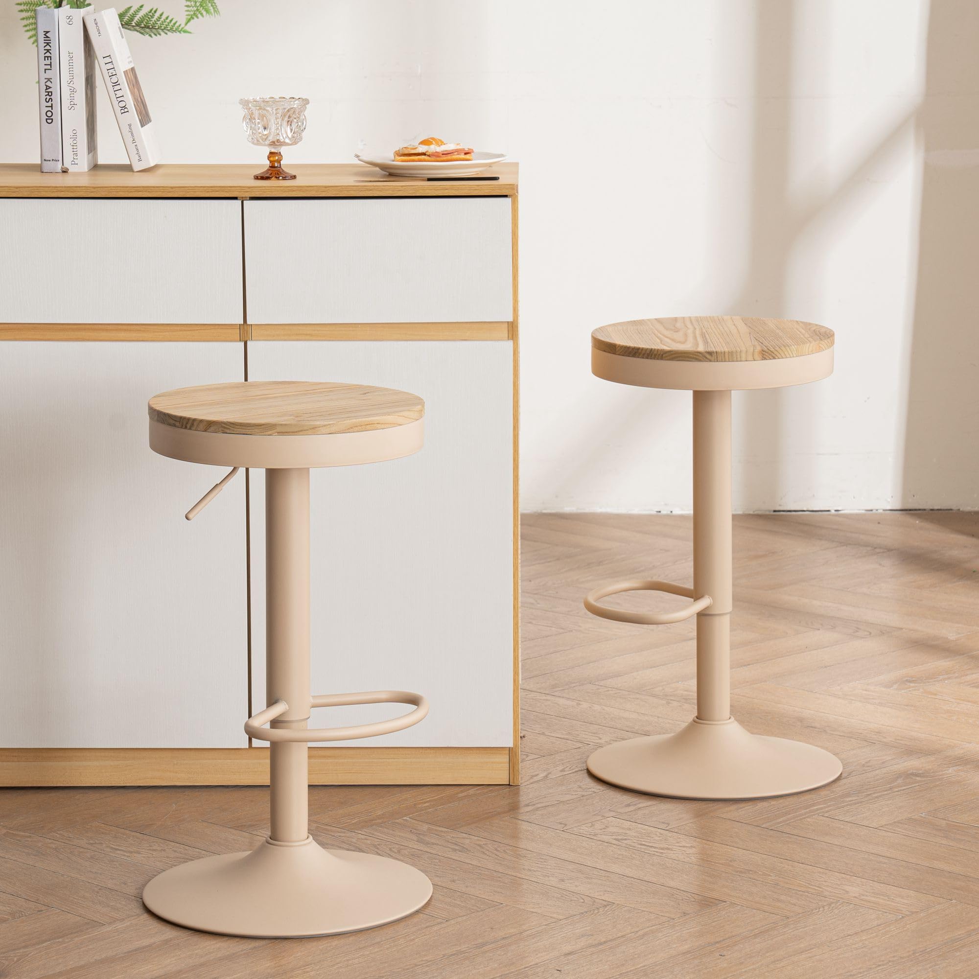 Younike Set 2 Sgabelli da Bar in Legno, Cachi Rosa